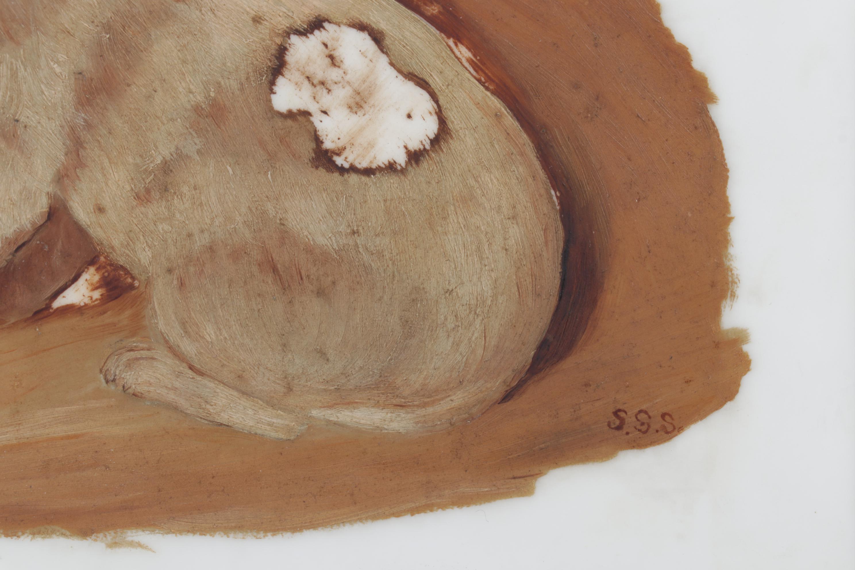 Oil Painting on Porcelain Tile of Puppy, Circa 1900