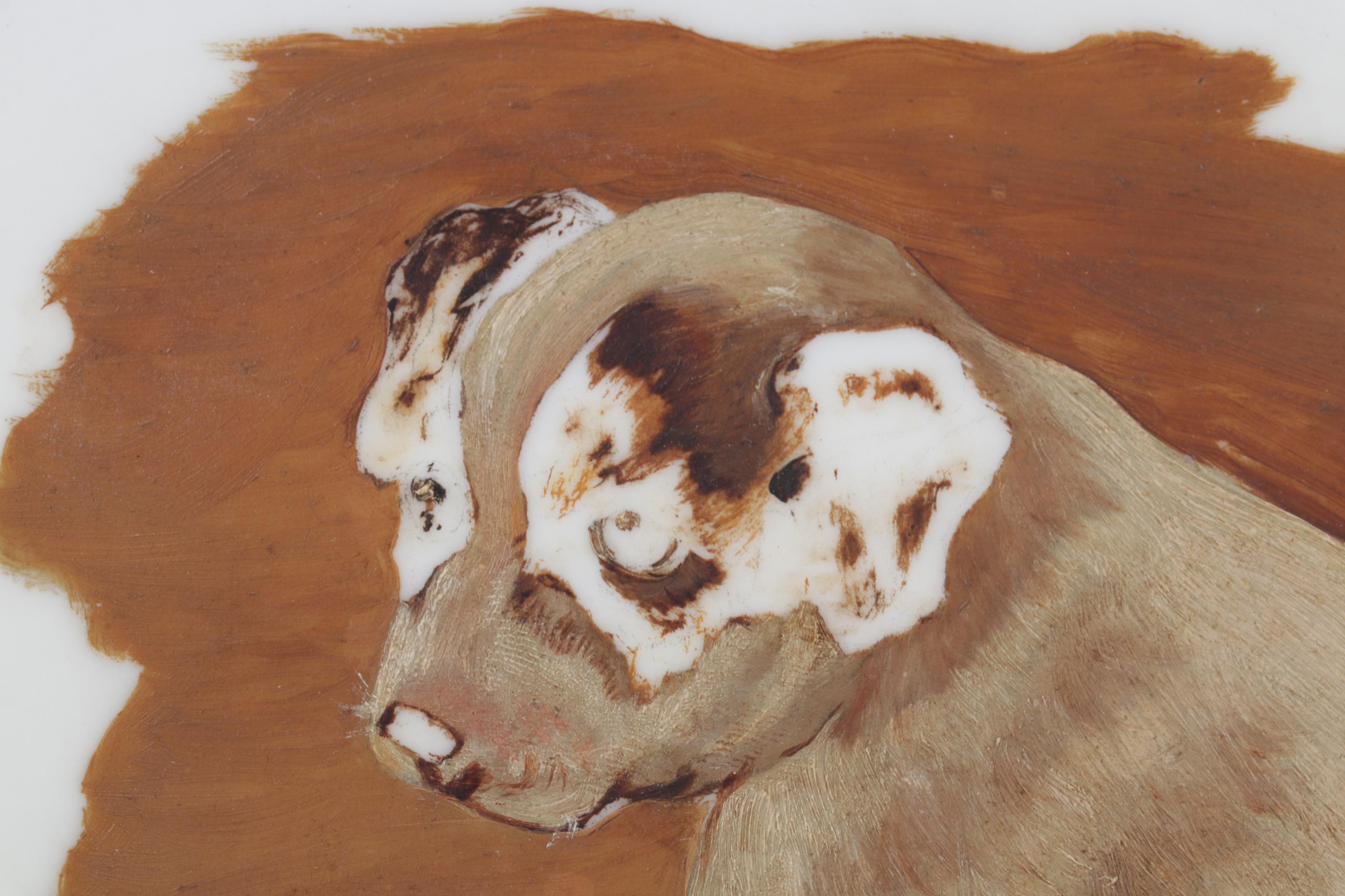 Oil Painting on Porcelain Tile of Puppy, Circa 1900