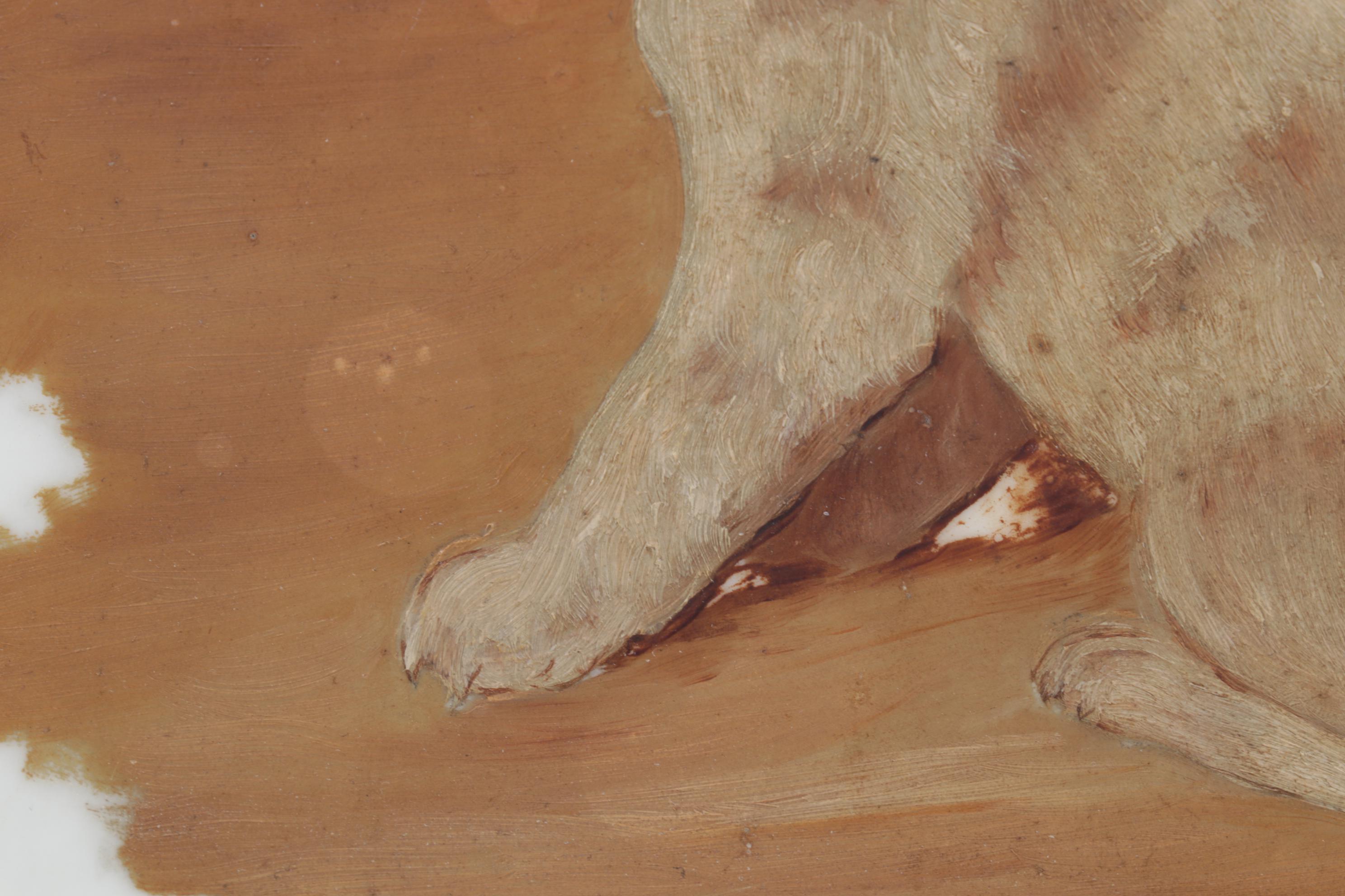 Oil Painting on Porcelain Tile of Puppy, Circa 1900