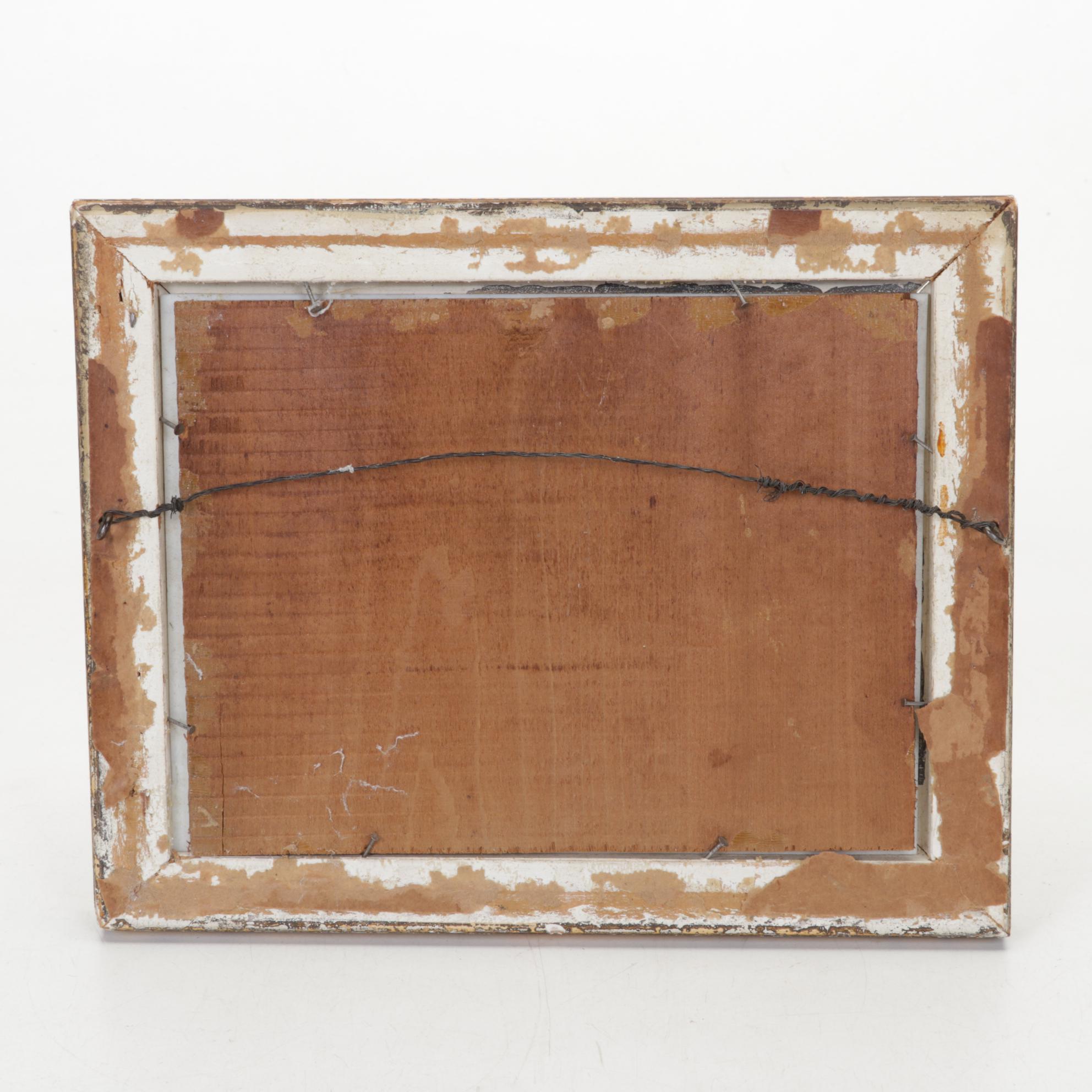 Oil Painting on Porcelain Tile of Puppy, Circa 1900