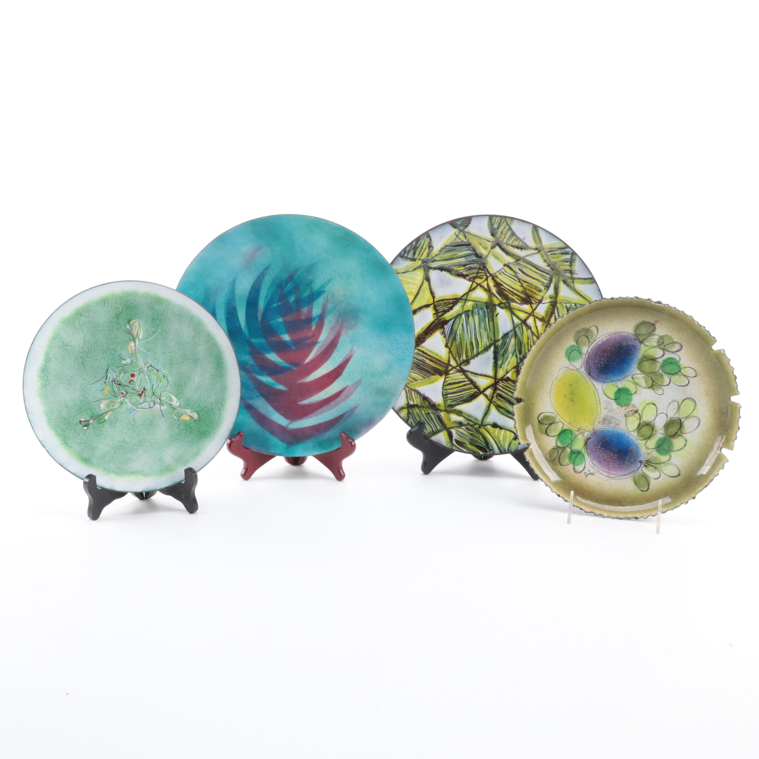 Mid Century Modern Style Enameled Plates, Mid to Late 20th Century