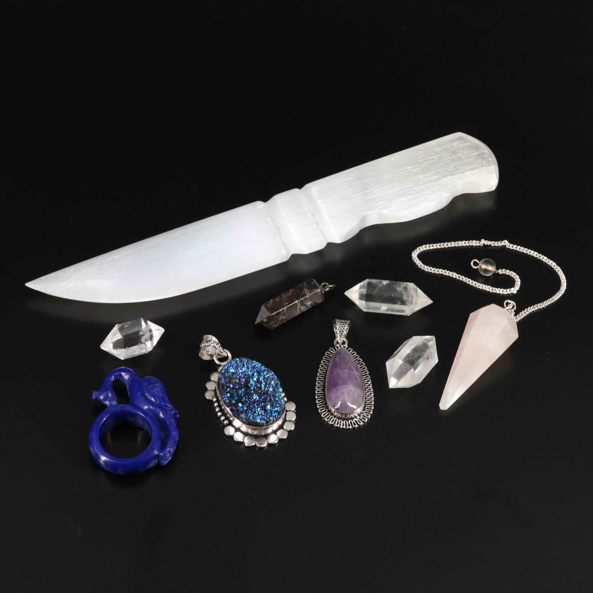 Druzy and Quartz Crystal Jewelry with Selenite Letter Opener