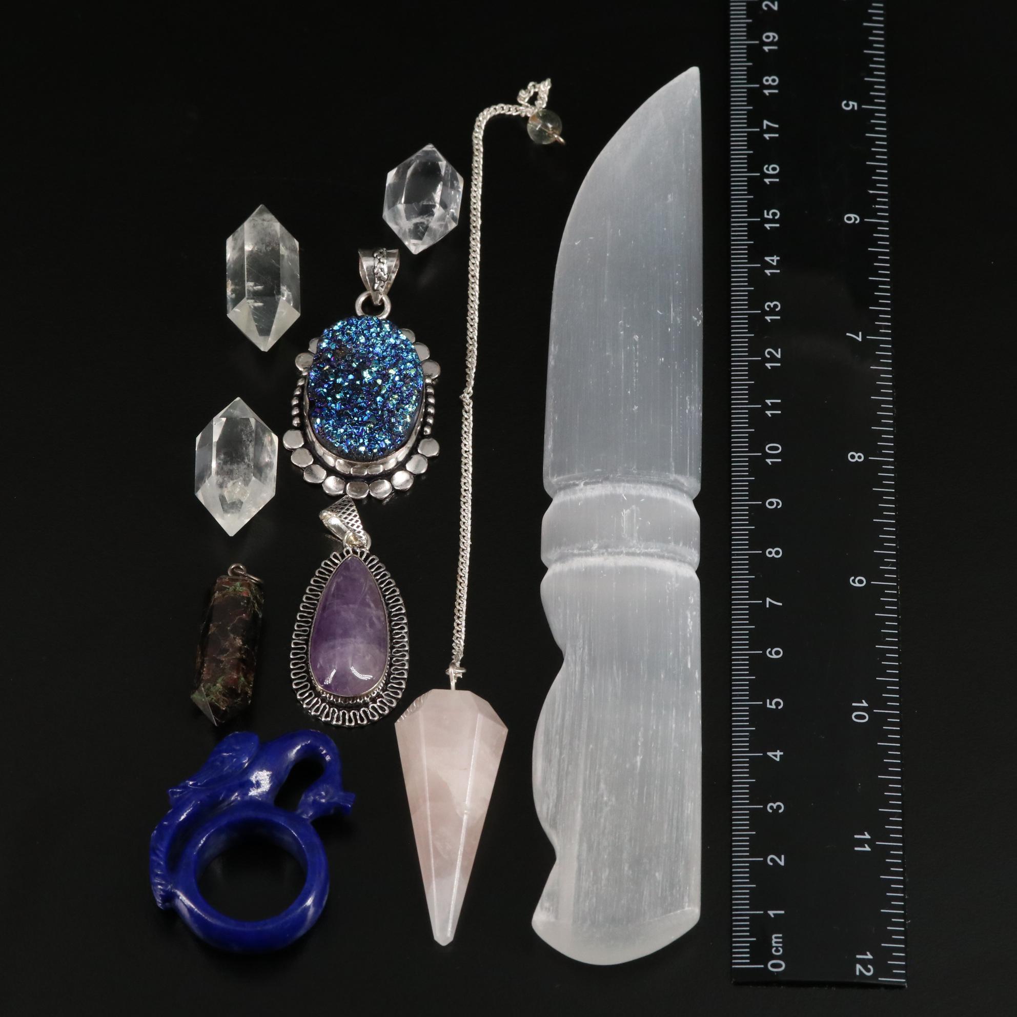 Druzy and Quartz Crystal Jewelry with Selenite Letter Opener