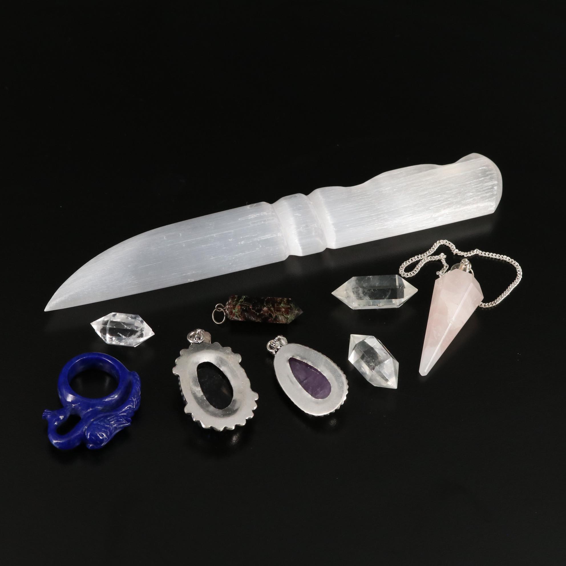 Druzy and Quartz Crystal Jewelry with Selenite Letter Opener