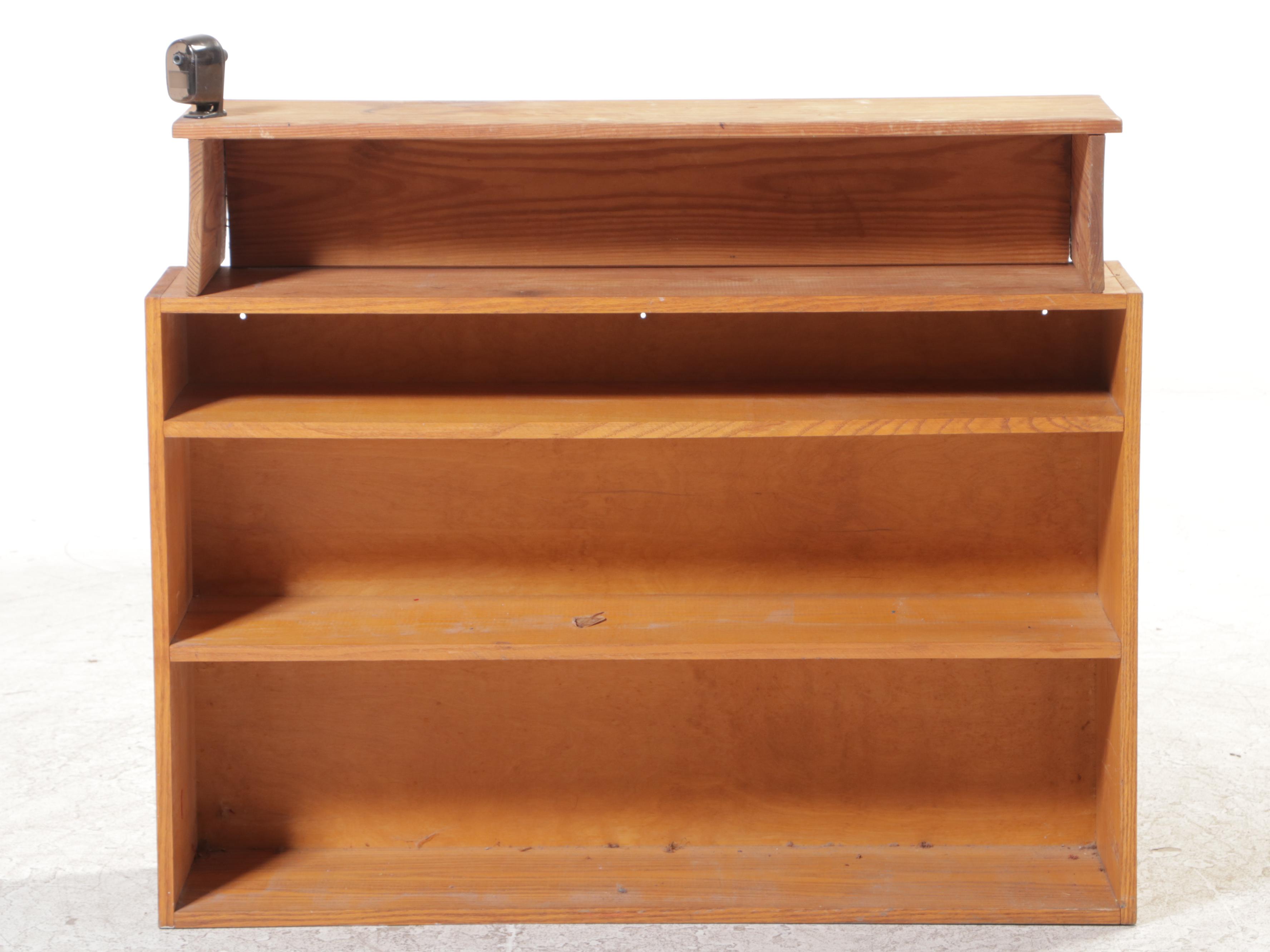 Pine Primitive Bookcase with Additional Shelf with Pencil Sharpener