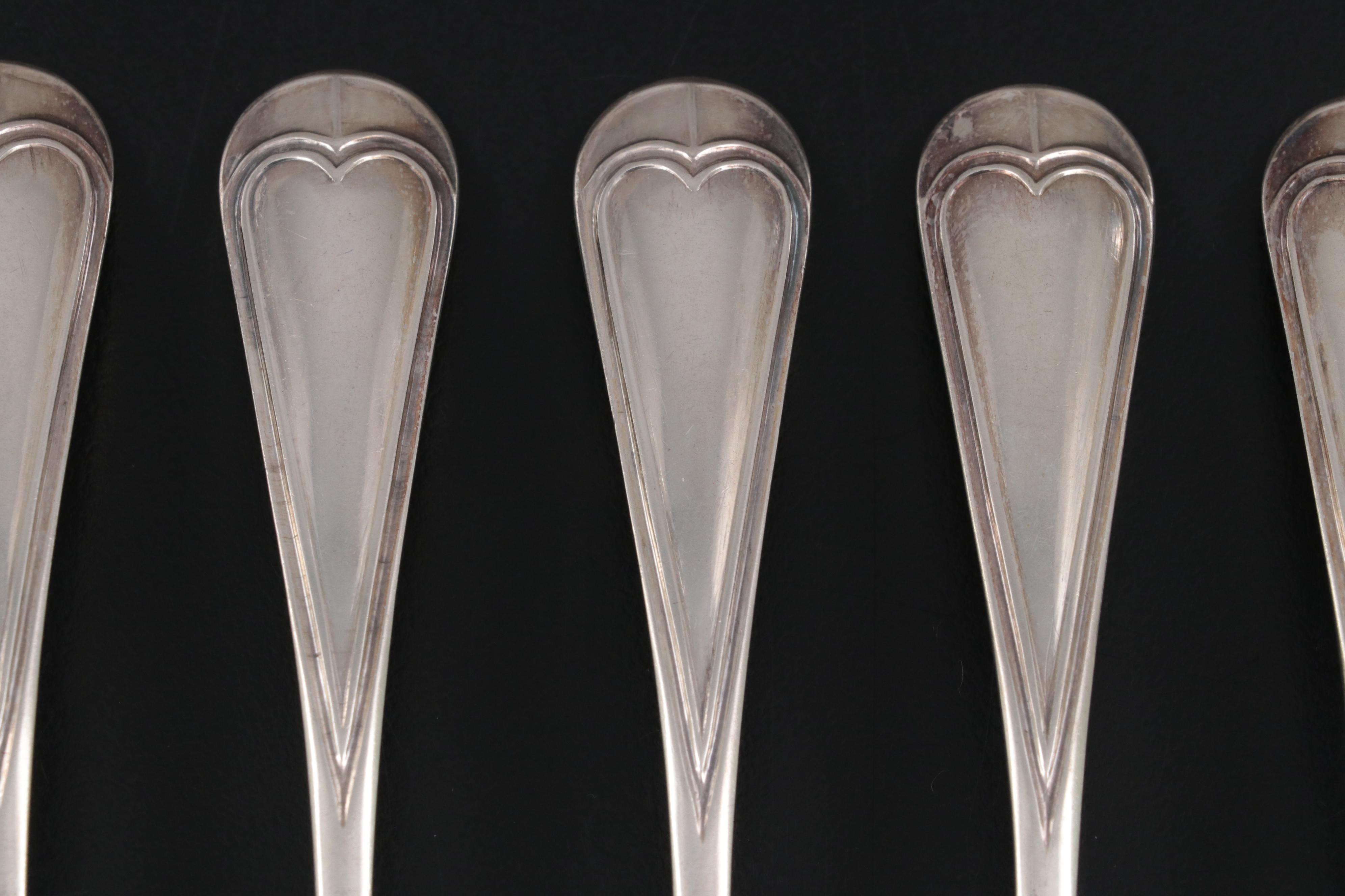 Dutch 833 Silver Demitasse Spoons with Strainer and Tongs in Burl Wood Case