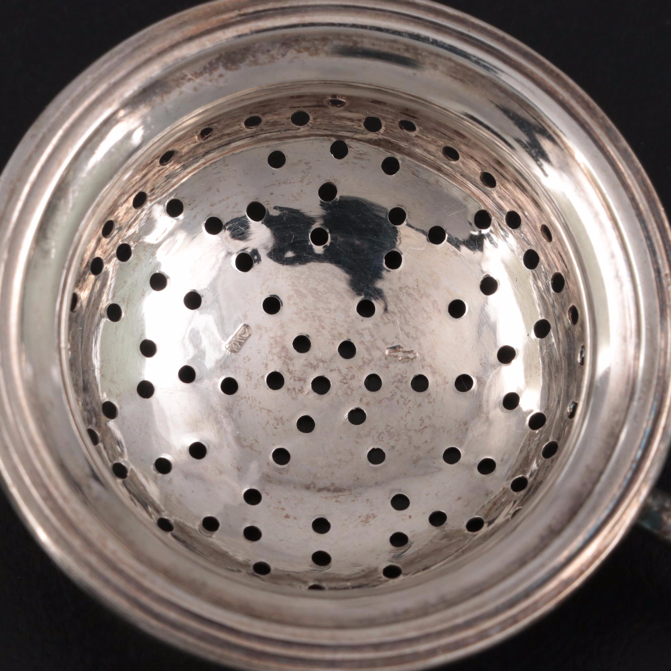 Dutch 833 Silver Demitasse Spoons with Strainer and Tongs in Burl Wood Case