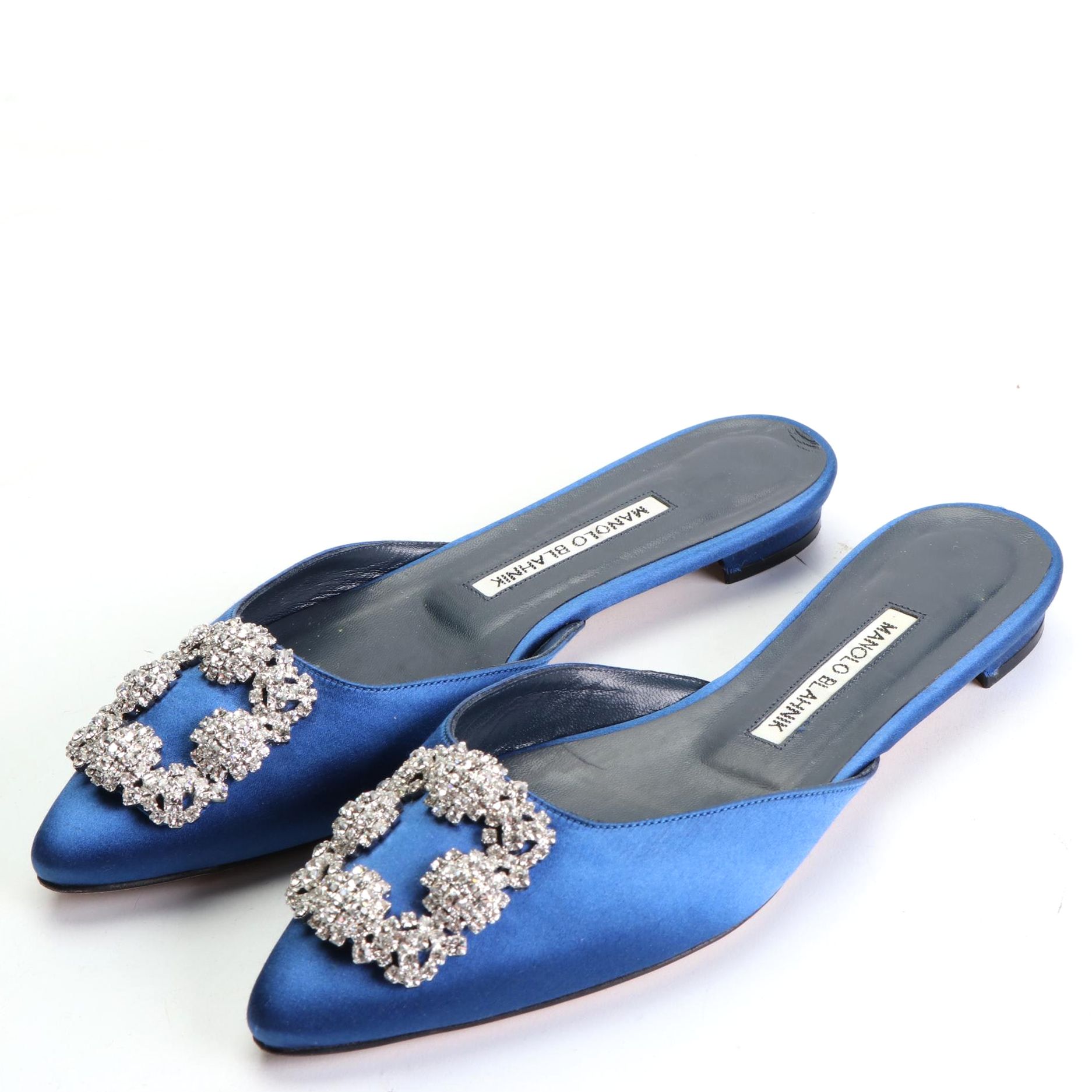 Manolo Blahnik Hangisi Flat Mules in Satin