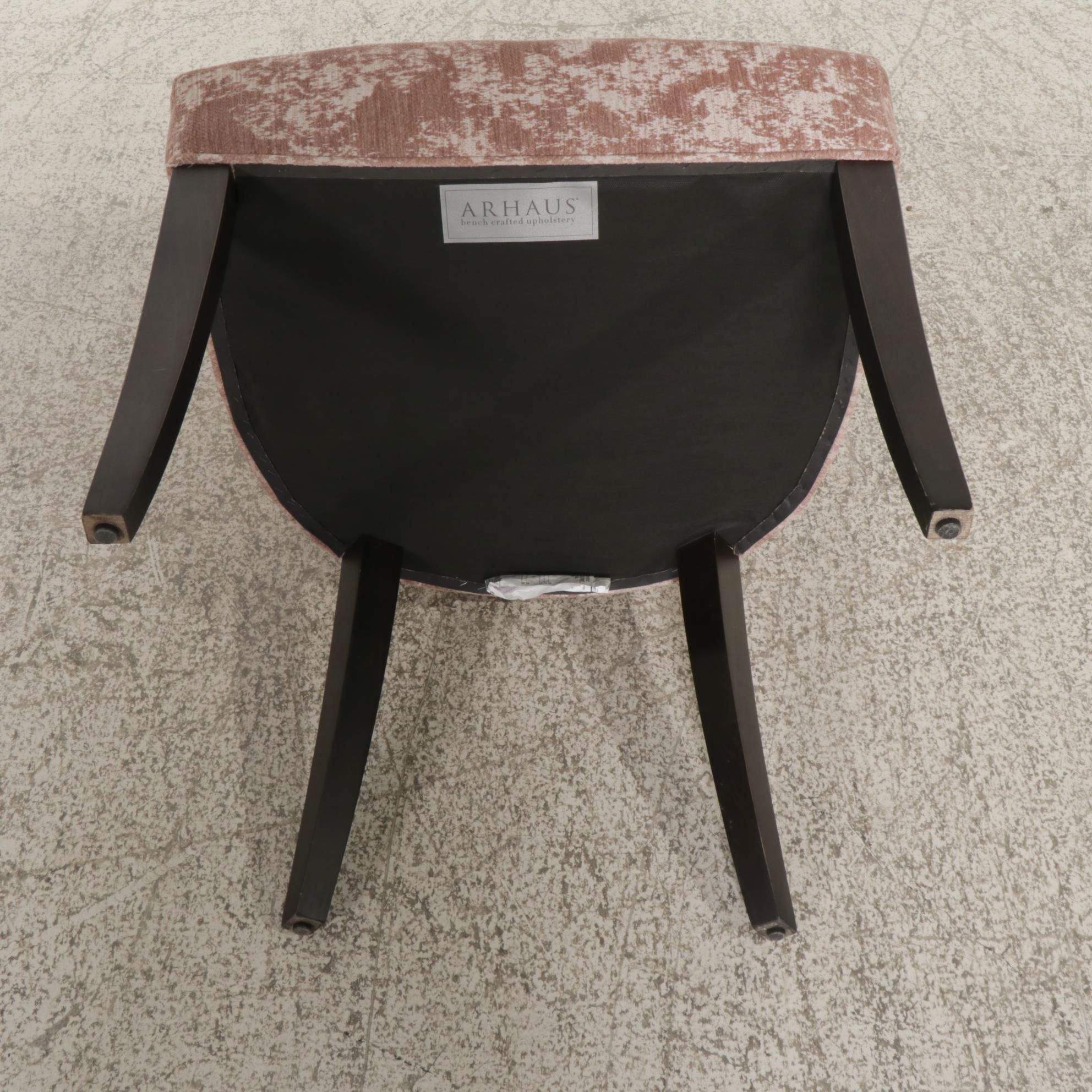 Six Arhaus Camden Collection Button-Tufted Blush Upholstered Dining Chairs