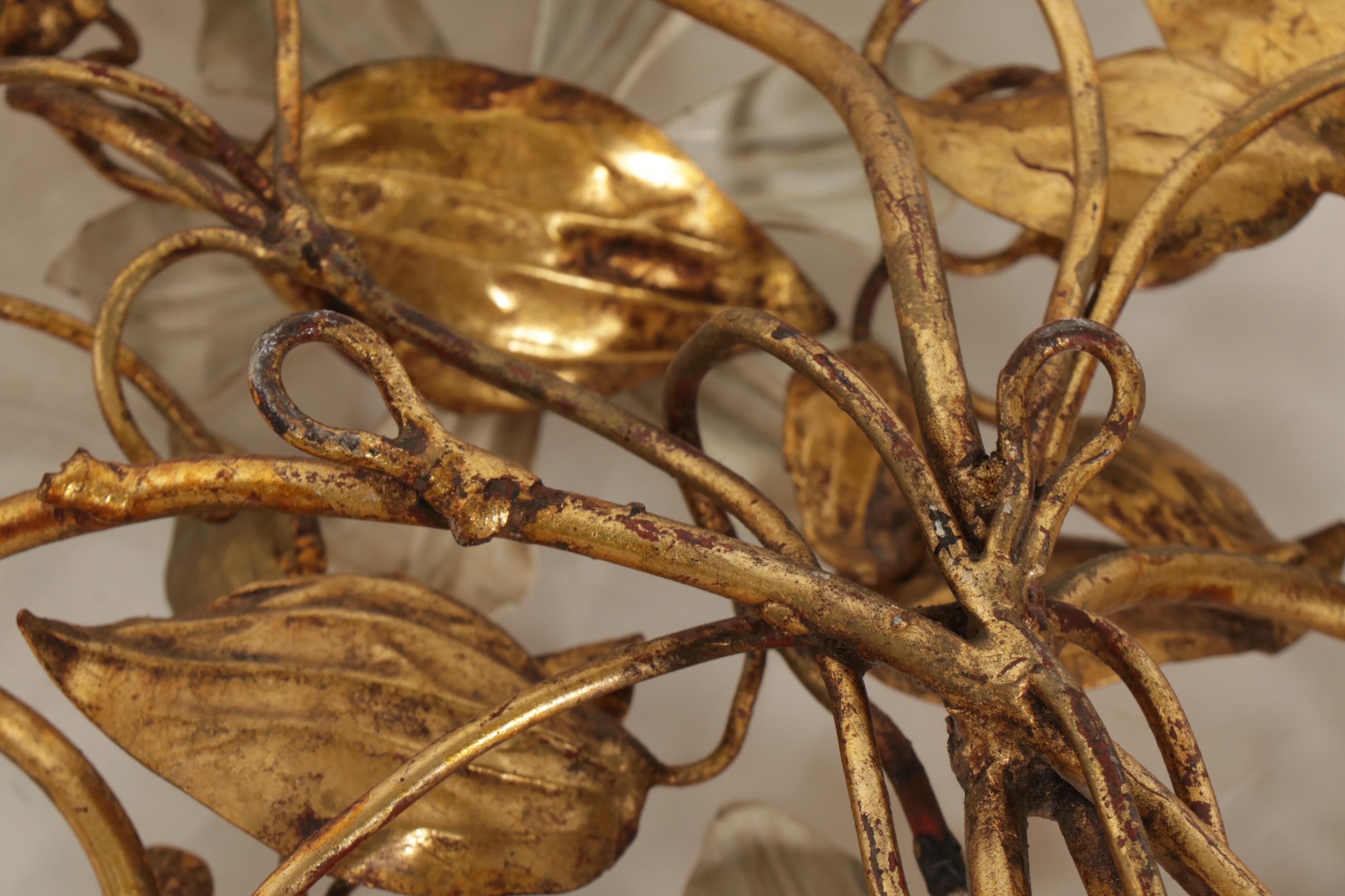 Italianate Style Gilt Metal Three-Light Wall Sconces, Mid to Late 20th Century