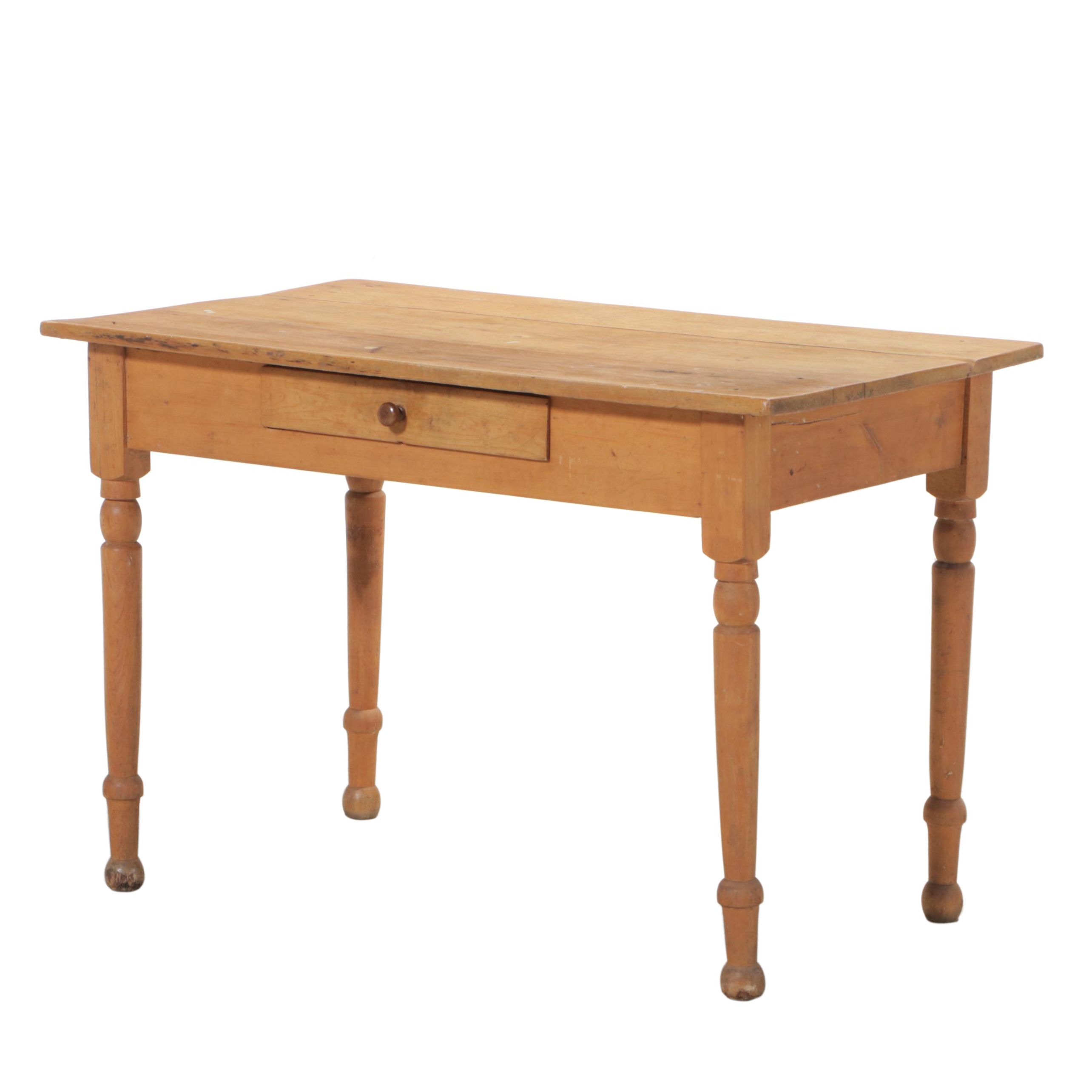 American Primitive Birch Work Table, 19th Century
