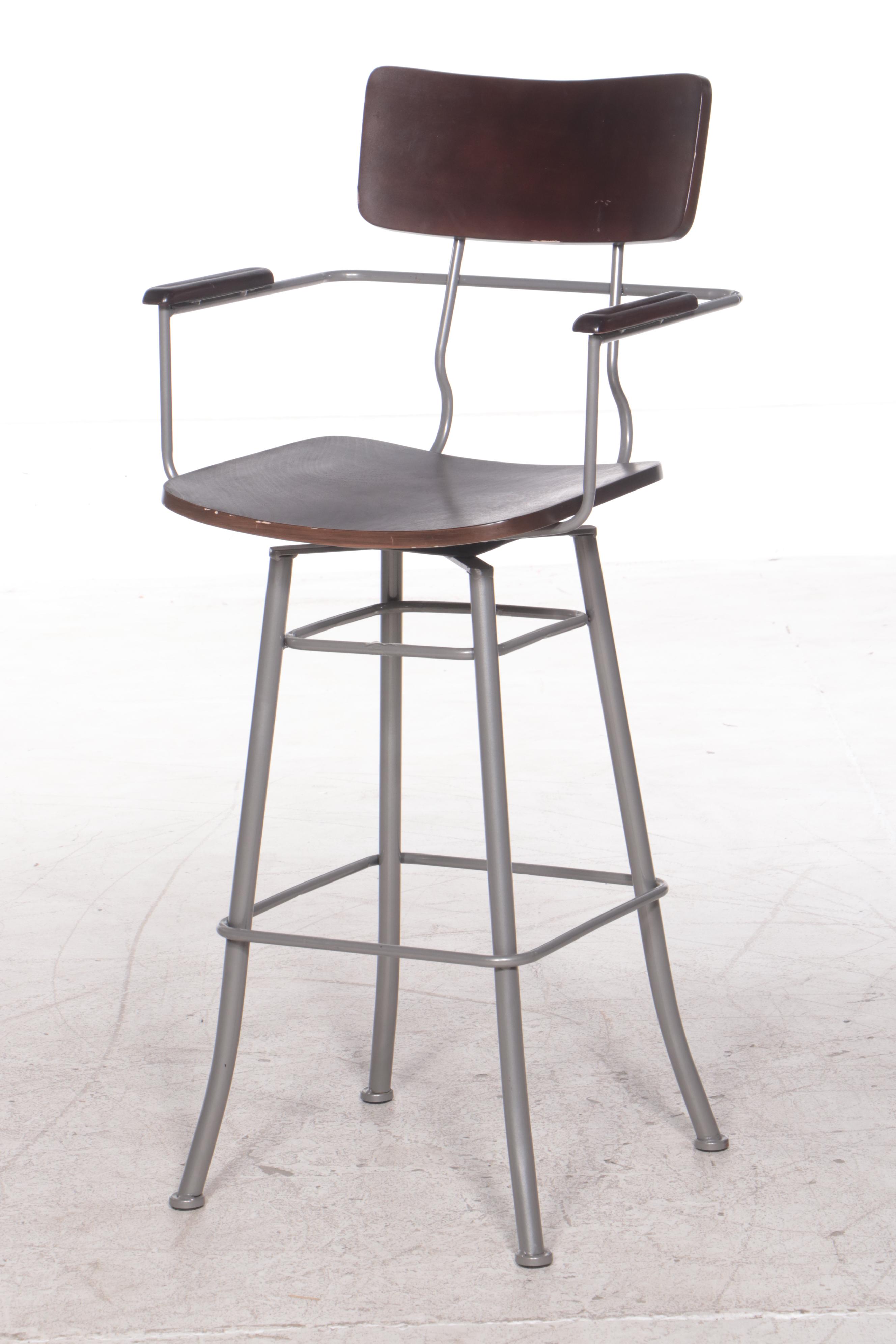 Pair of At Home Modernist Style Swivel Bar Stools