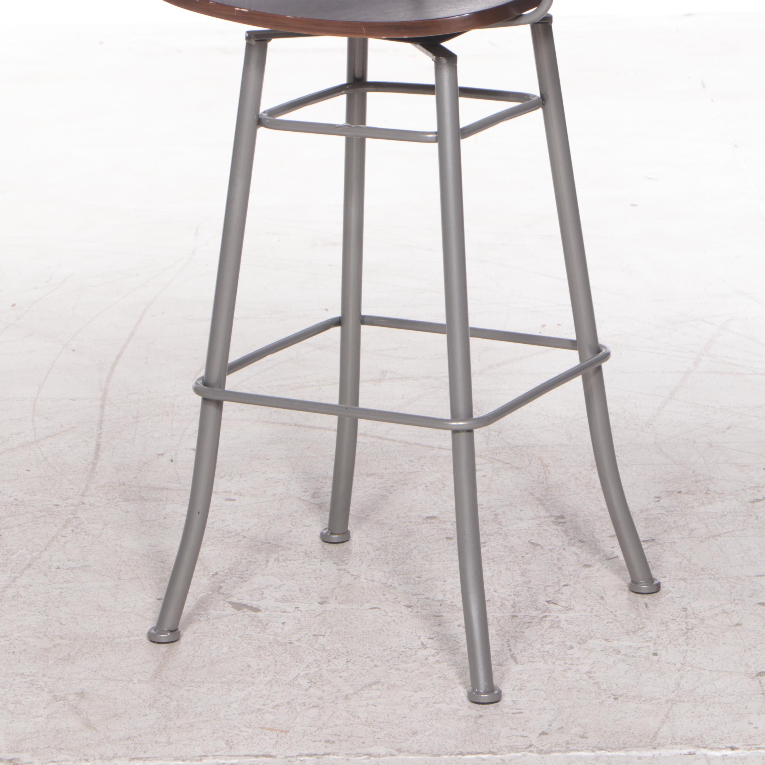 Pair of At Home Modernist Style Swivel Bar Stools