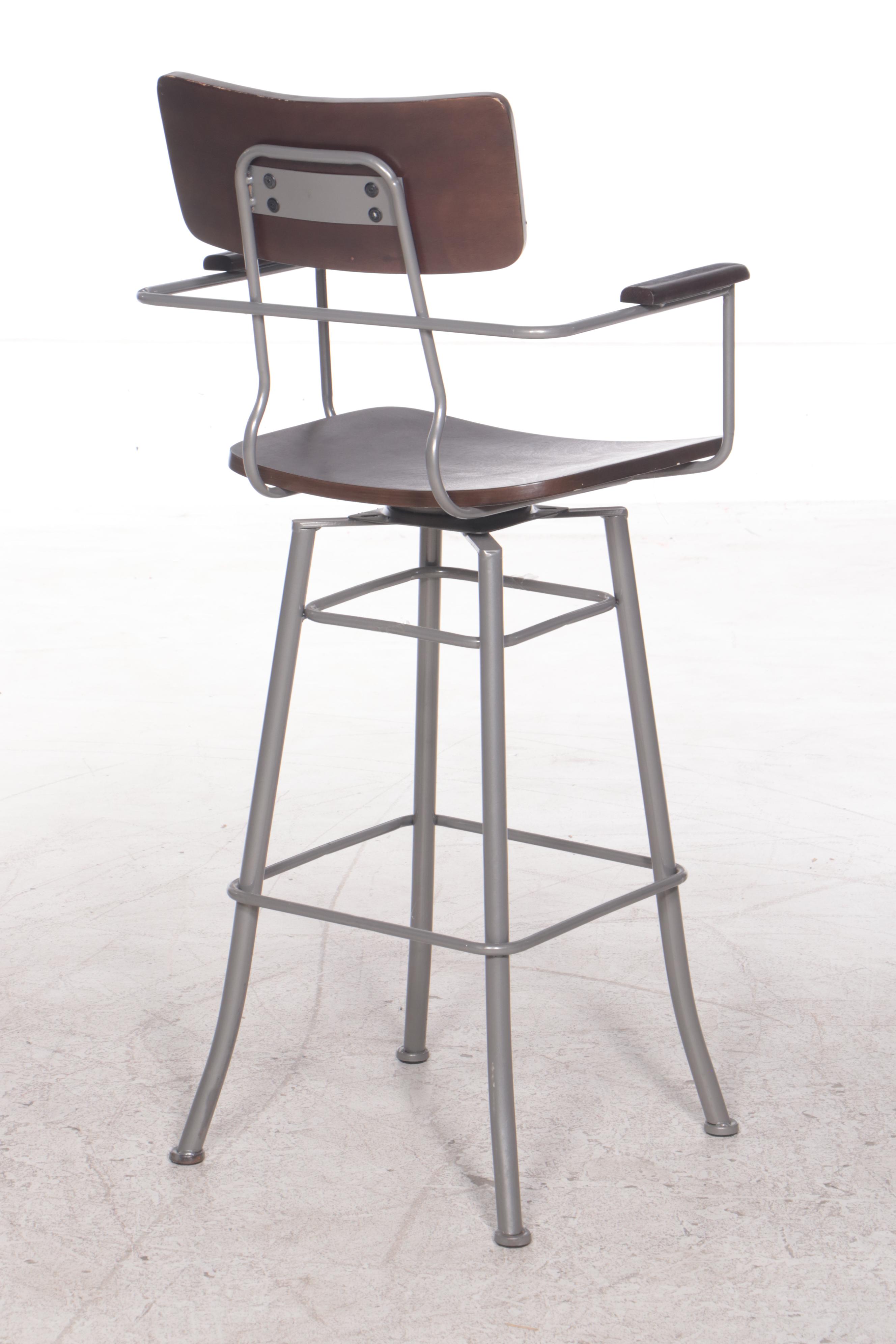 Pair of At Home Modernist Style Swivel Bar Stools