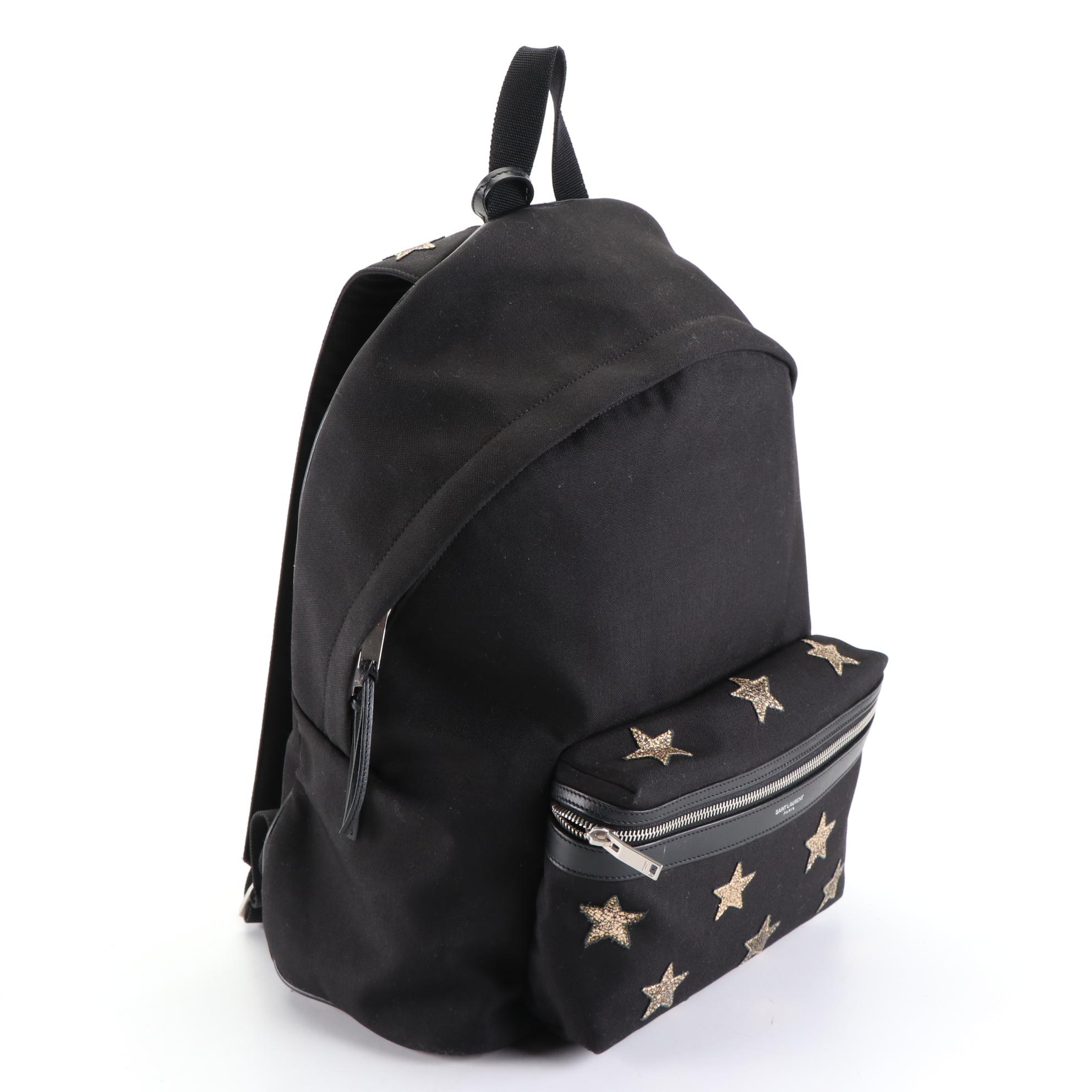 Saint Laurent City Backpack in Gold Star Embellished Black Canvas