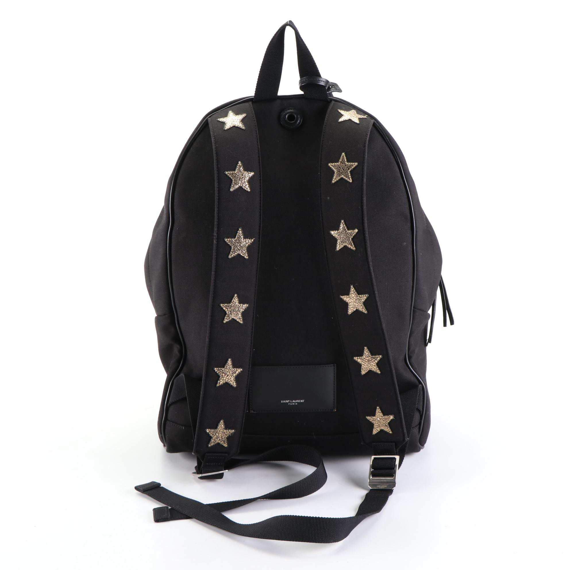 Saint Laurent City Backpack in Gold Star Embellished Black Canvas