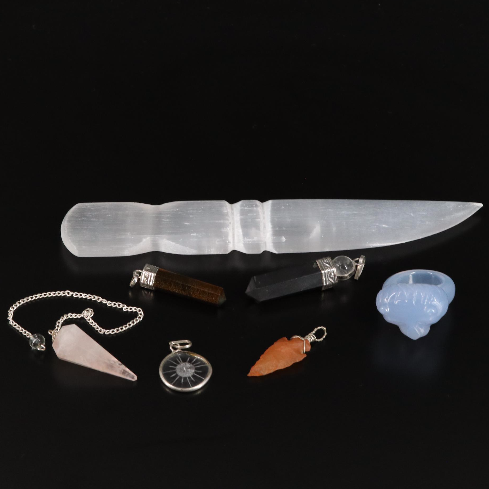 Tiger's Eye and Quartz Jewelry with Selenite Letter Opener