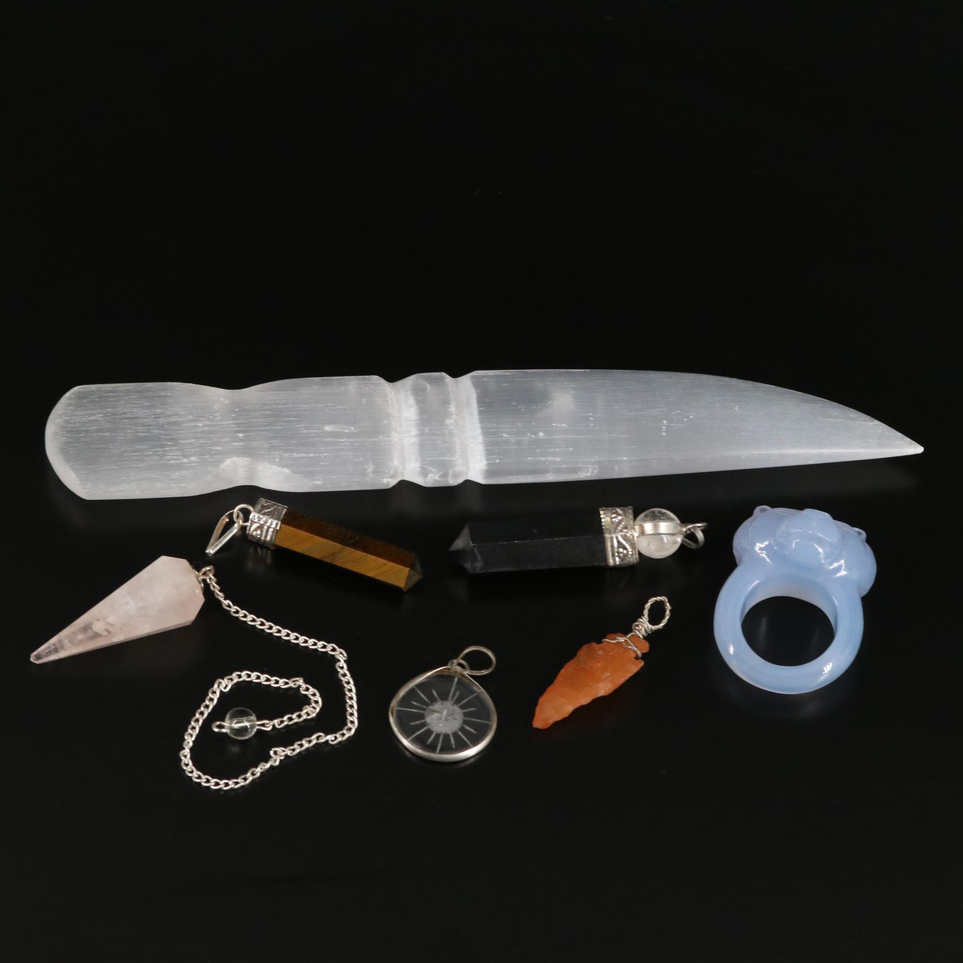 Tiger's Eye and Quartz Jewelry with Selenite Letter Opener