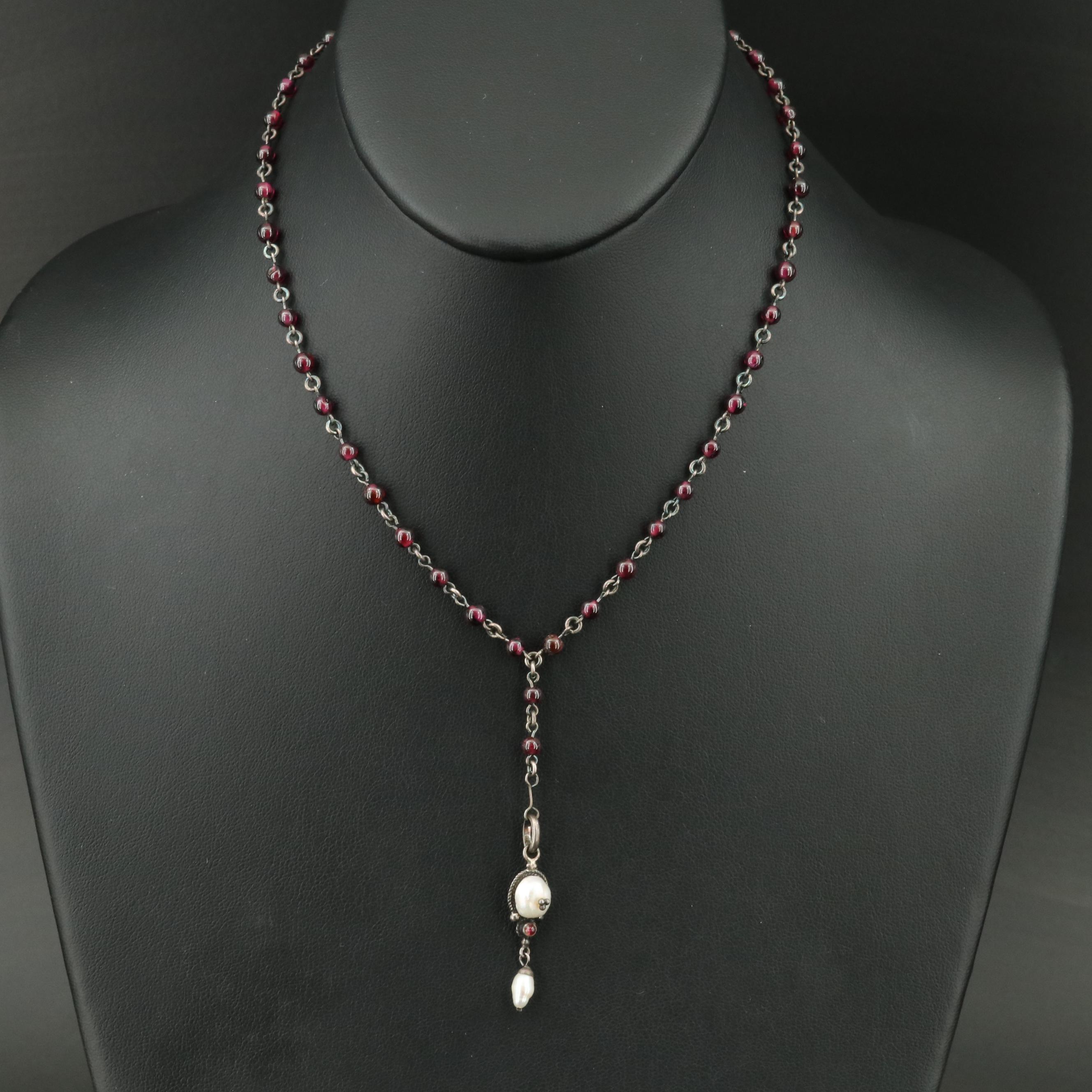 Sterling Garnet and Pearl Necklace