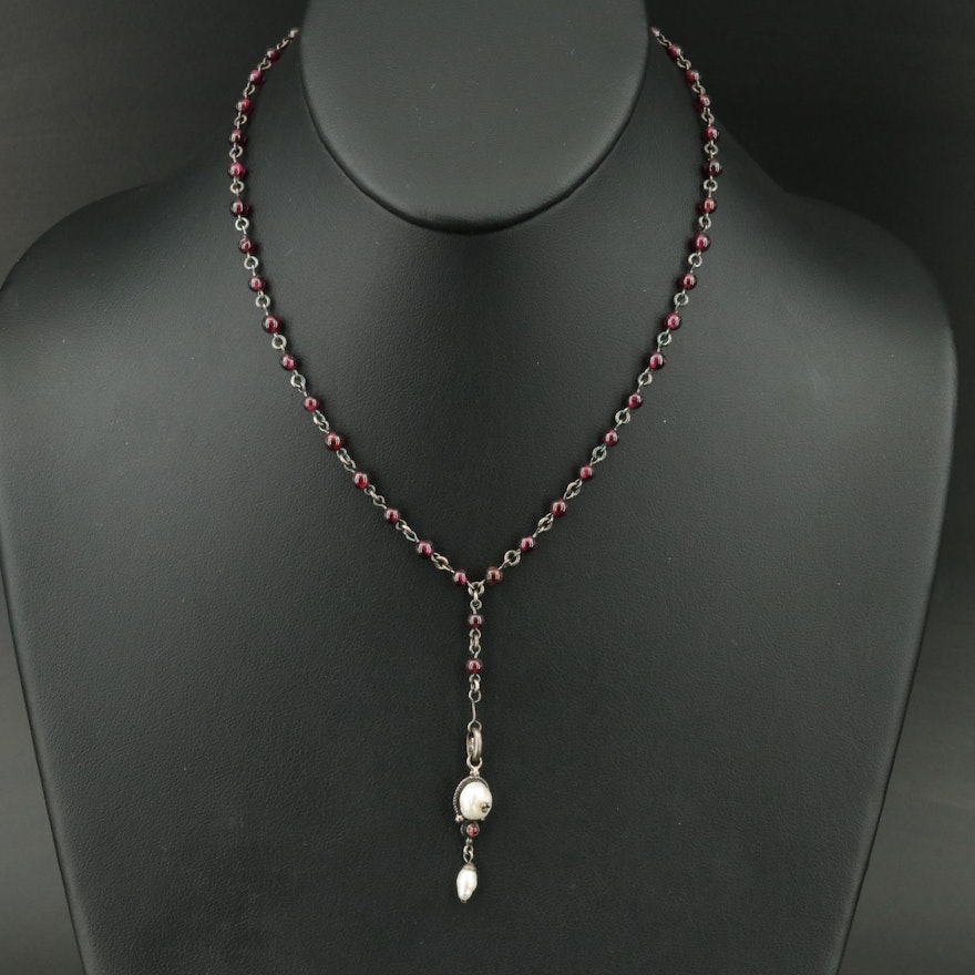 Sterling Garnet and Pearl Necklace