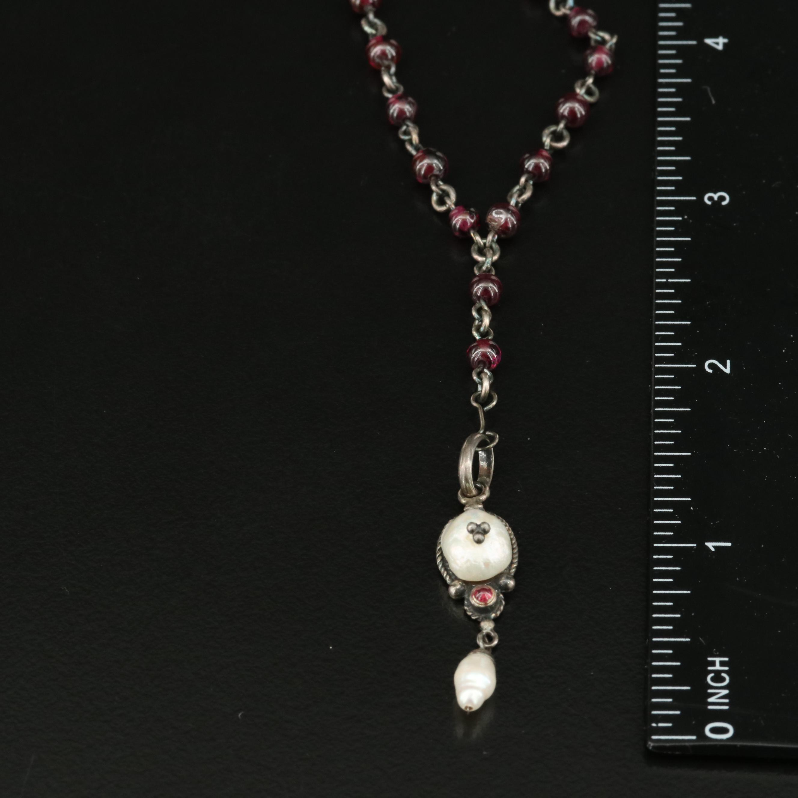 Sterling Garnet and Pearl Necklace