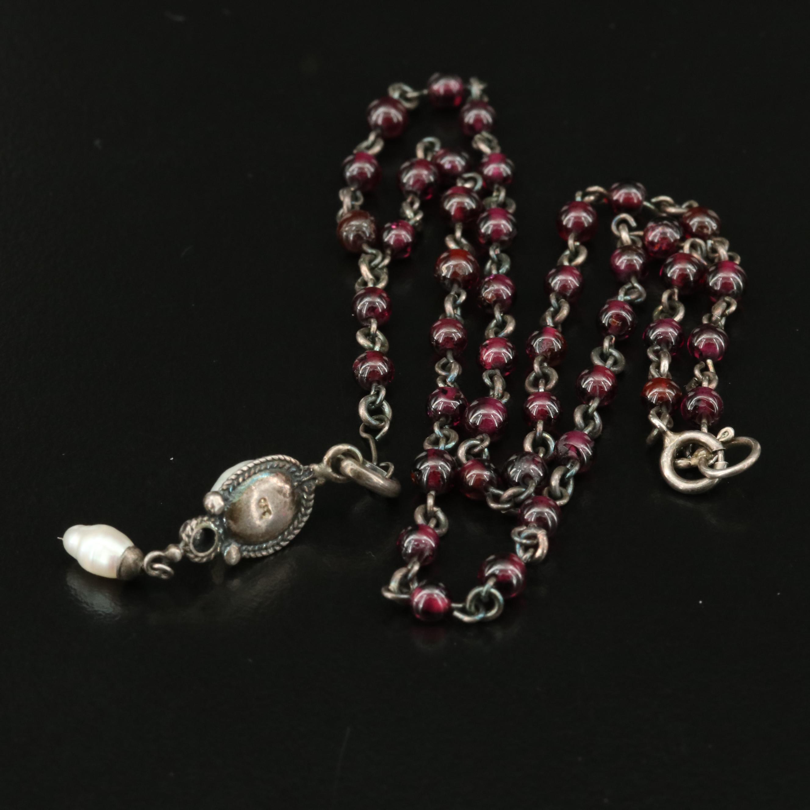 Sterling Garnet and Pearl Necklace