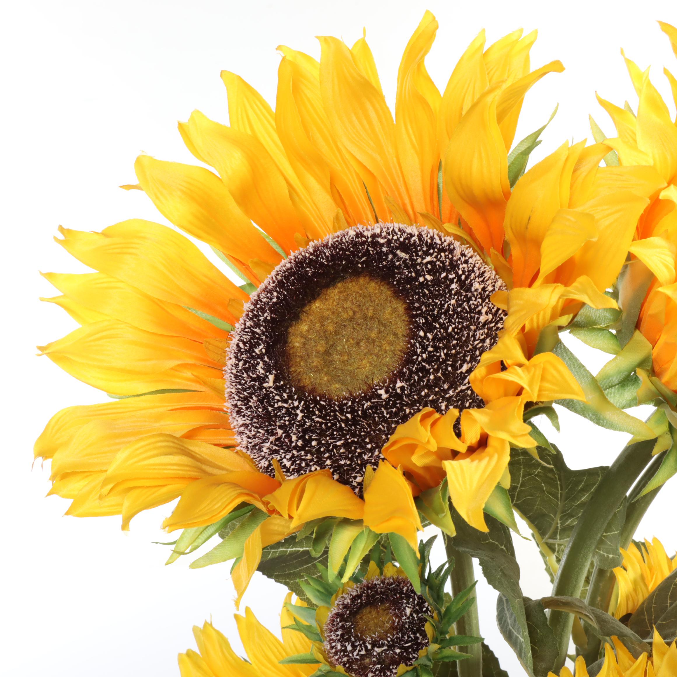 Artificial Sunflower Arrangement in Patinated Metal Floor Vase