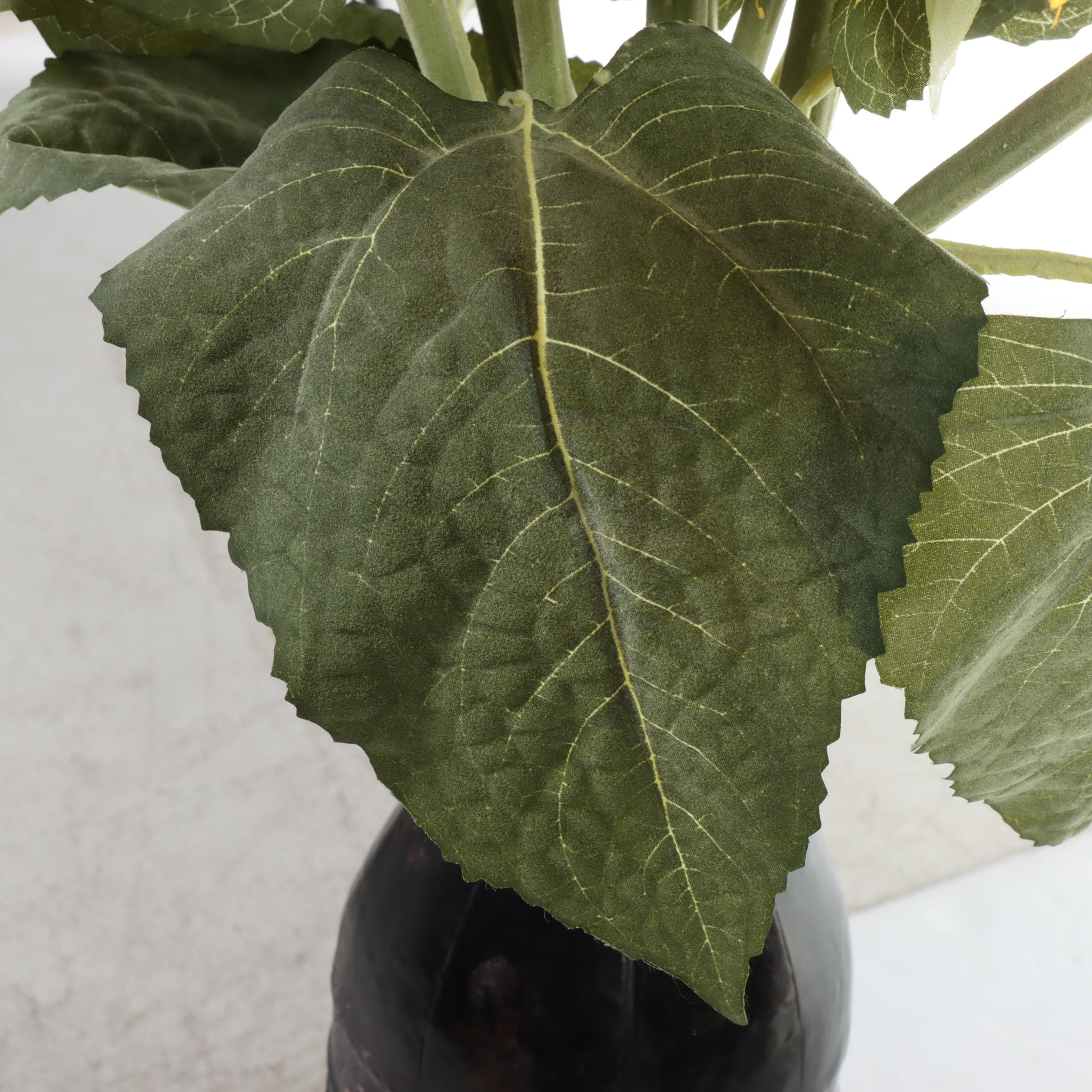 Artificial Sunflower Arrangement in Patinated Metal Floor Vase