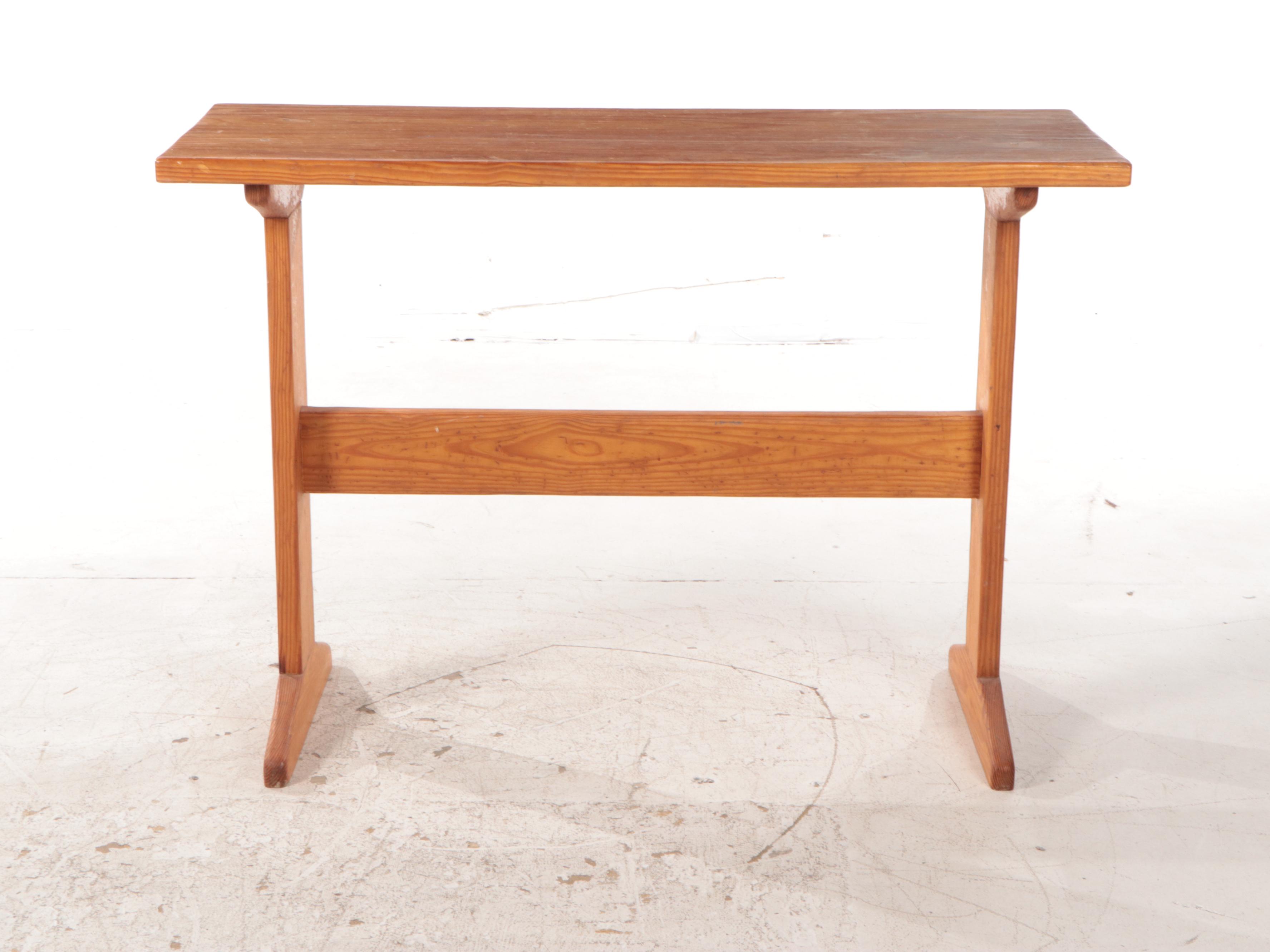 Pine Counter-Height Trestle Table, Late 20th Century