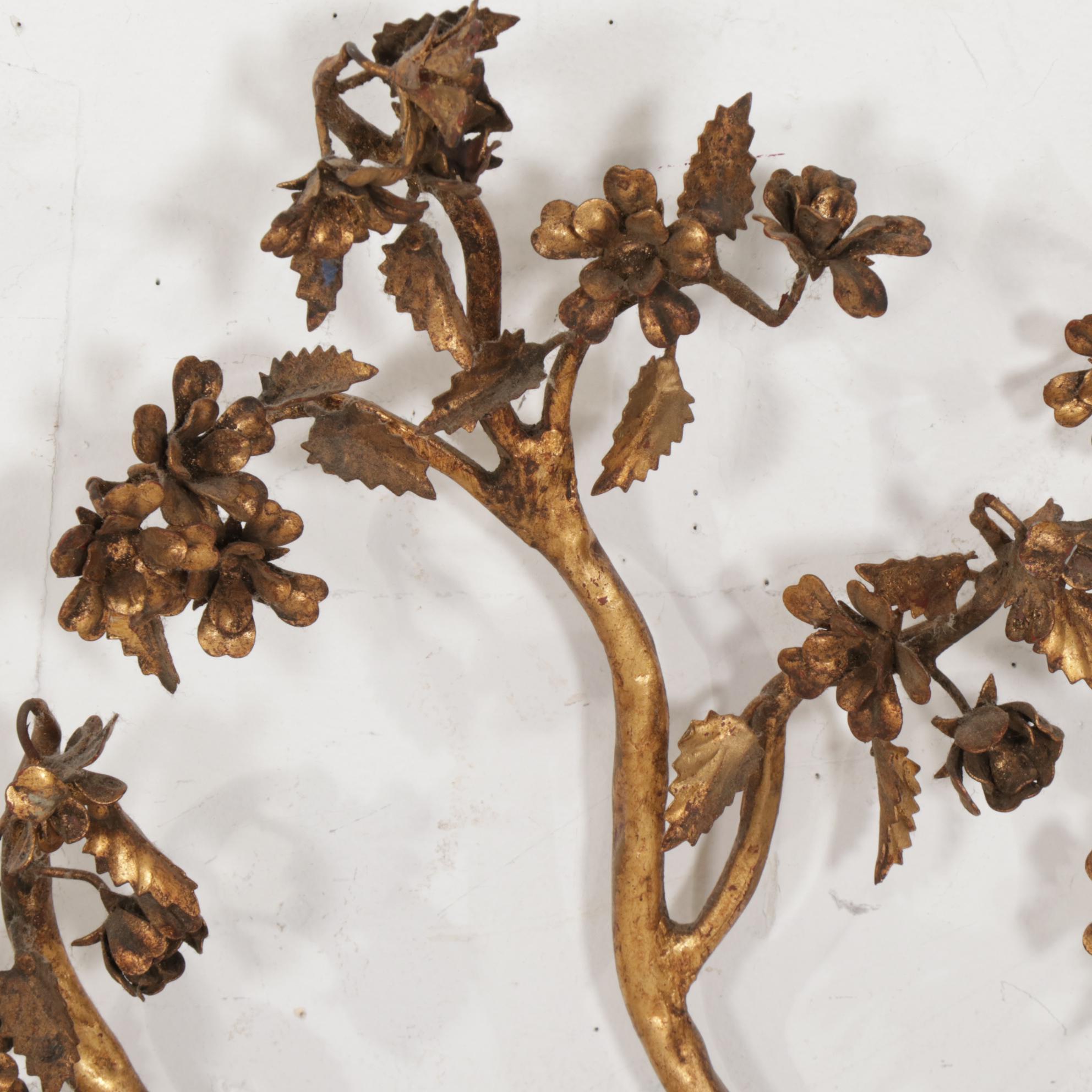 Gilt Blossoming Cherry Tree and Butterfly Wall Sculpture