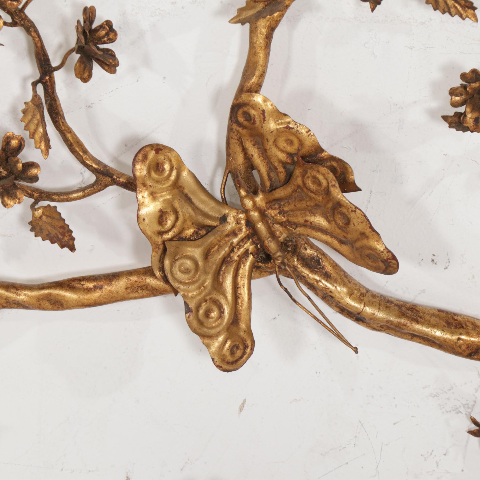 Gilt Blossoming Cherry Tree and Butterfly Wall Sculpture