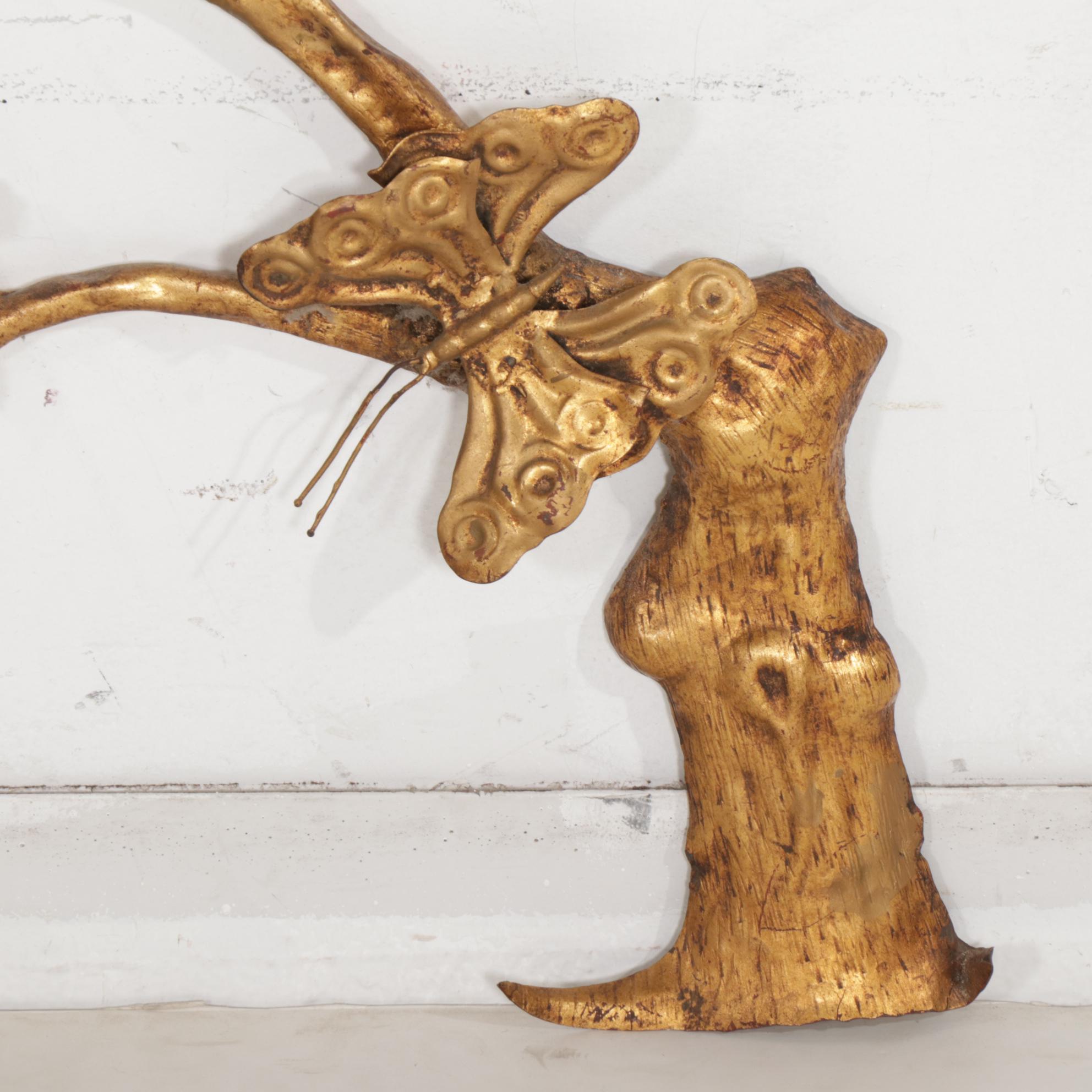 Gilt Blossoming Cherry Tree and Butterfly Wall Sculpture