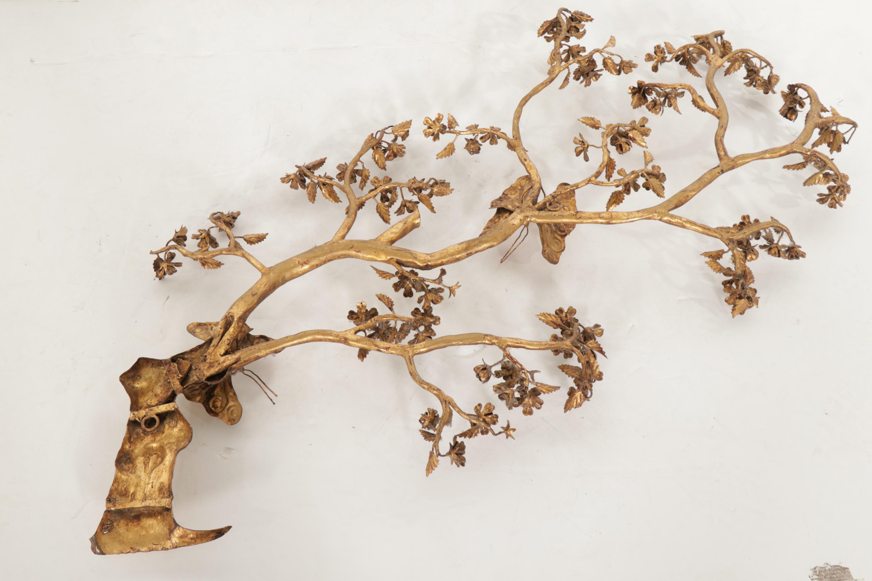 Gilt Blossoming Cherry Tree and Butterfly Wall Sculpture