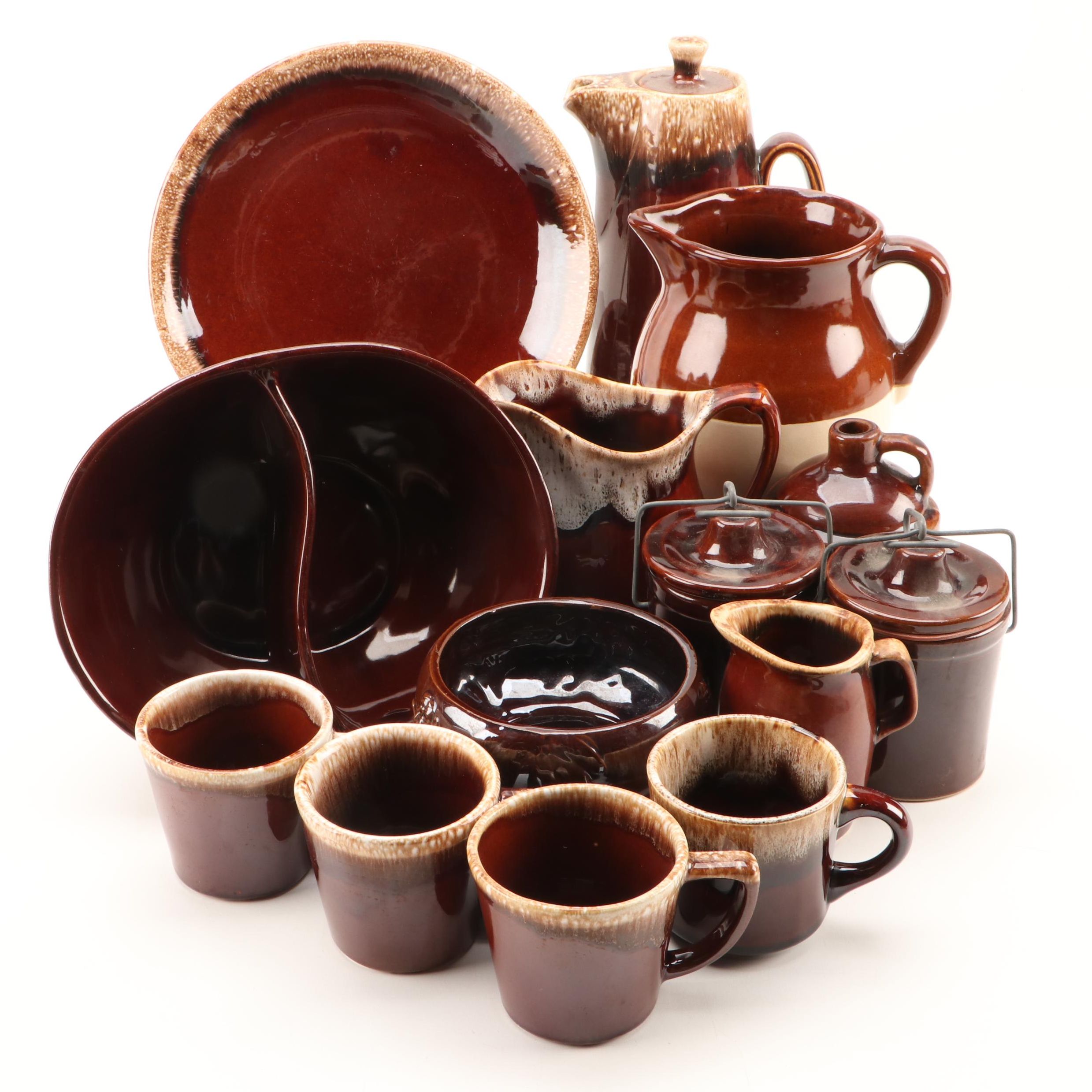 McCoy, Hull, and Other Brown Drip Glazed Pottery Dinnerware and Tableware