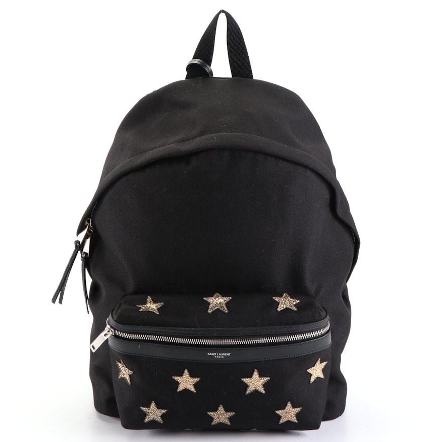 Saint Laurent City Backpack in Gold Star Embellished Black Canvas