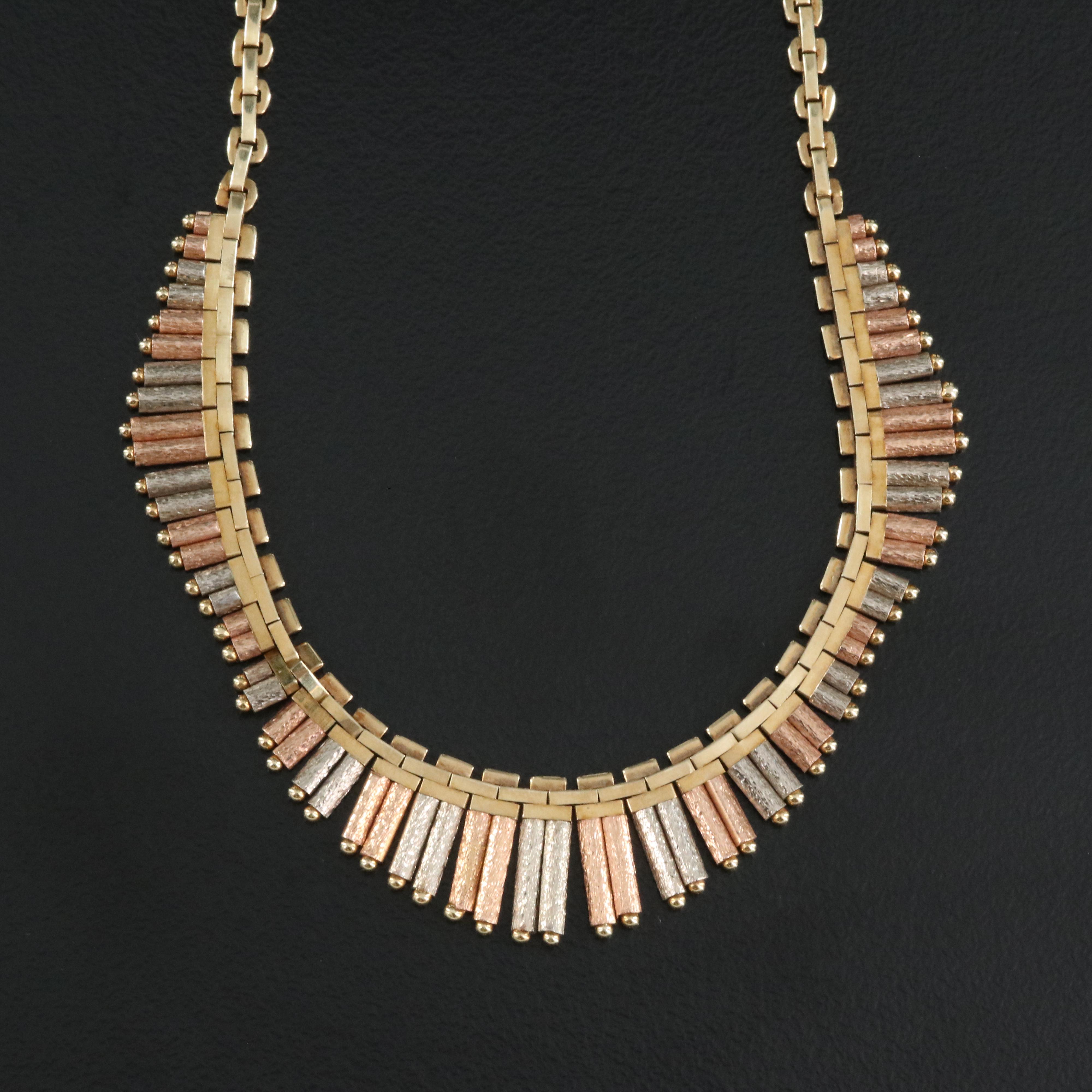 Italian 14K Tri-Color Gold Fringe Necklace