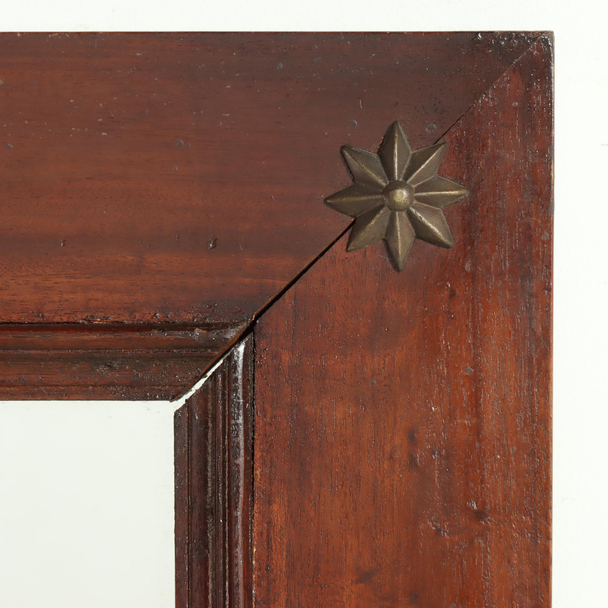 Hardwood Wall Mirror with Patinated Metal Mounts