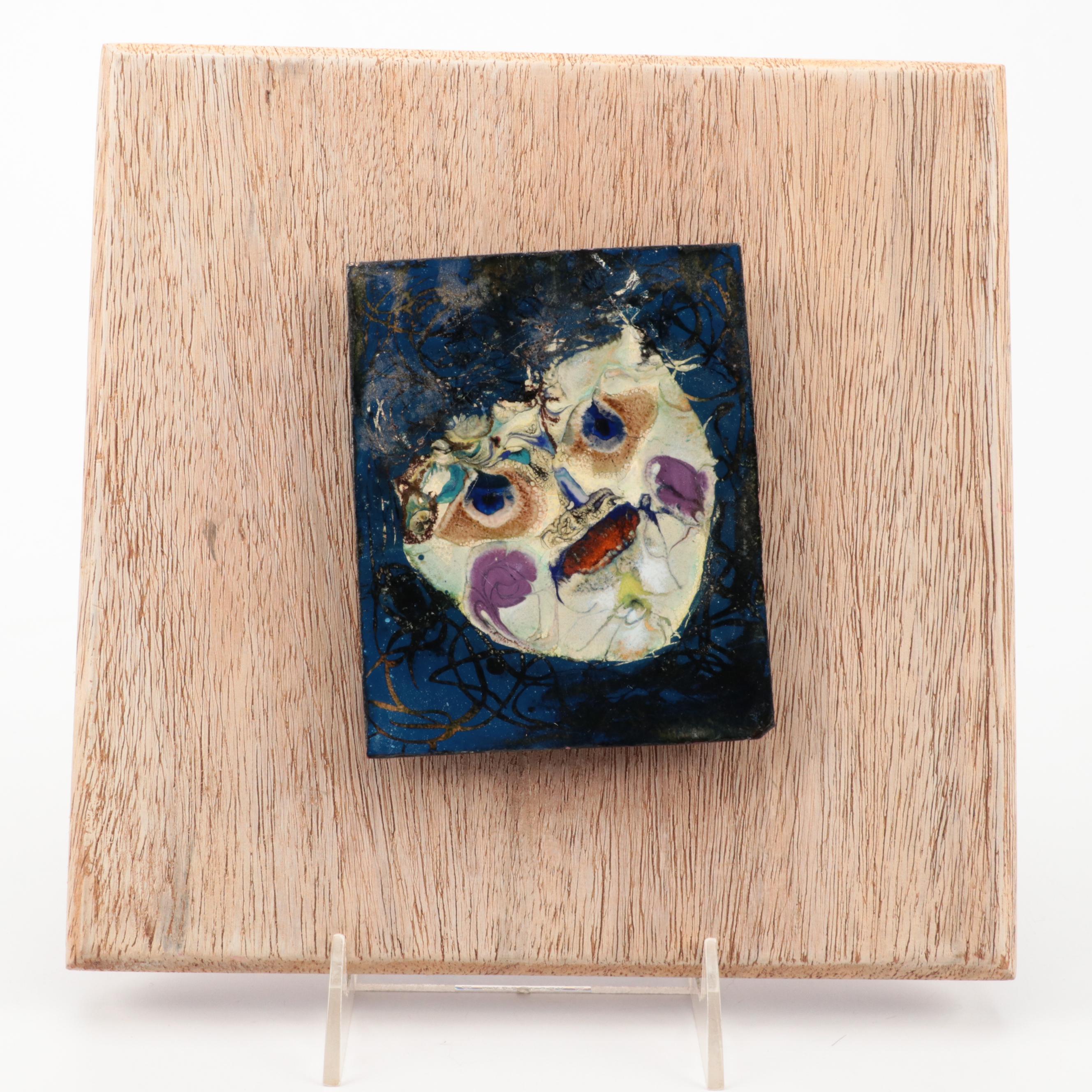 Artist Signed Hand-Painted Enameled Metal Dishes and Wall Plaque