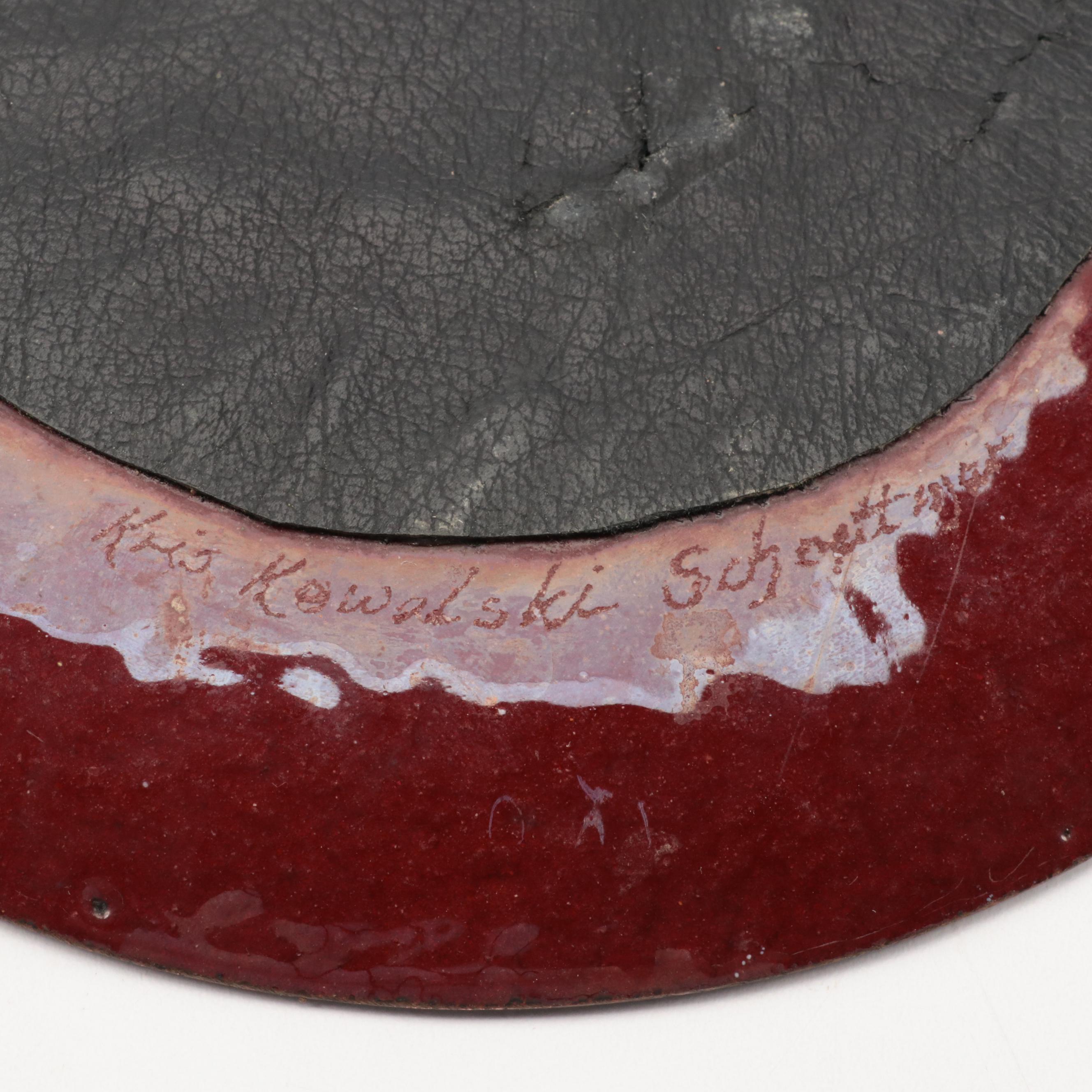 Artist Signed Hand-Painted Enameled Metal Dishes and Wall Plaque