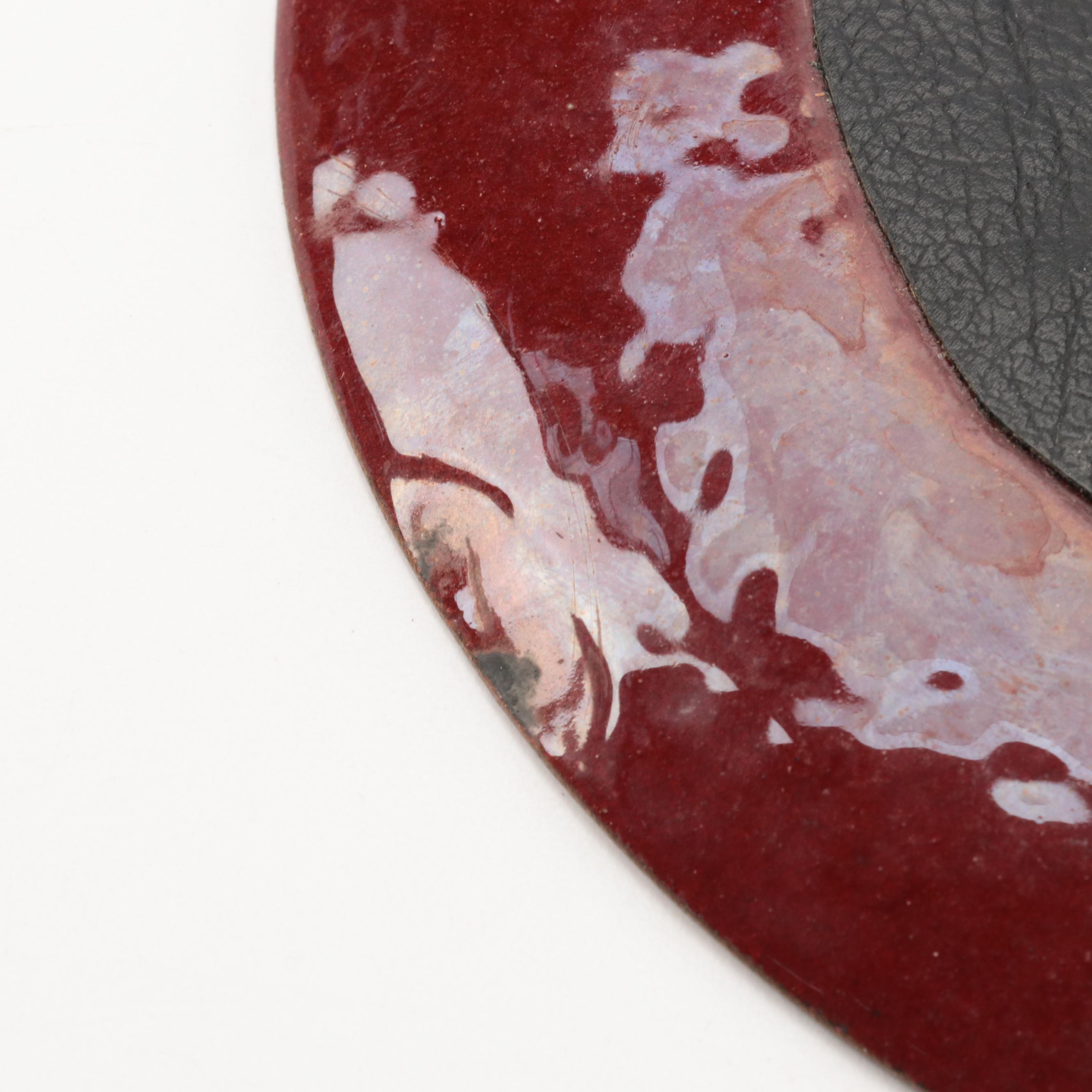 Artist Signed Hand-Painted Enameled Metal Dishes and Wall Plaque