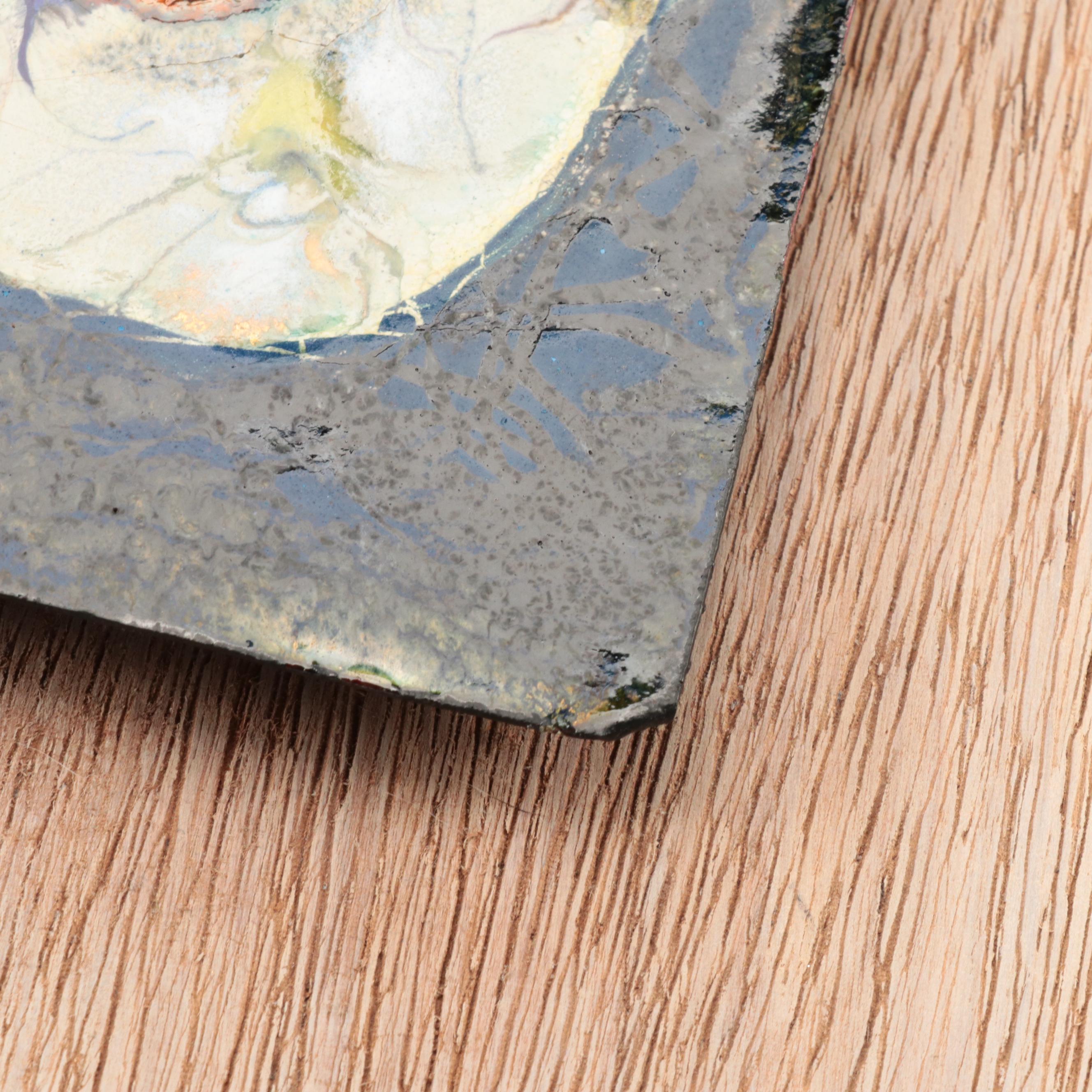 Artist Signed Hand-Painted Enameled Metal Dishes and Wall Plaque