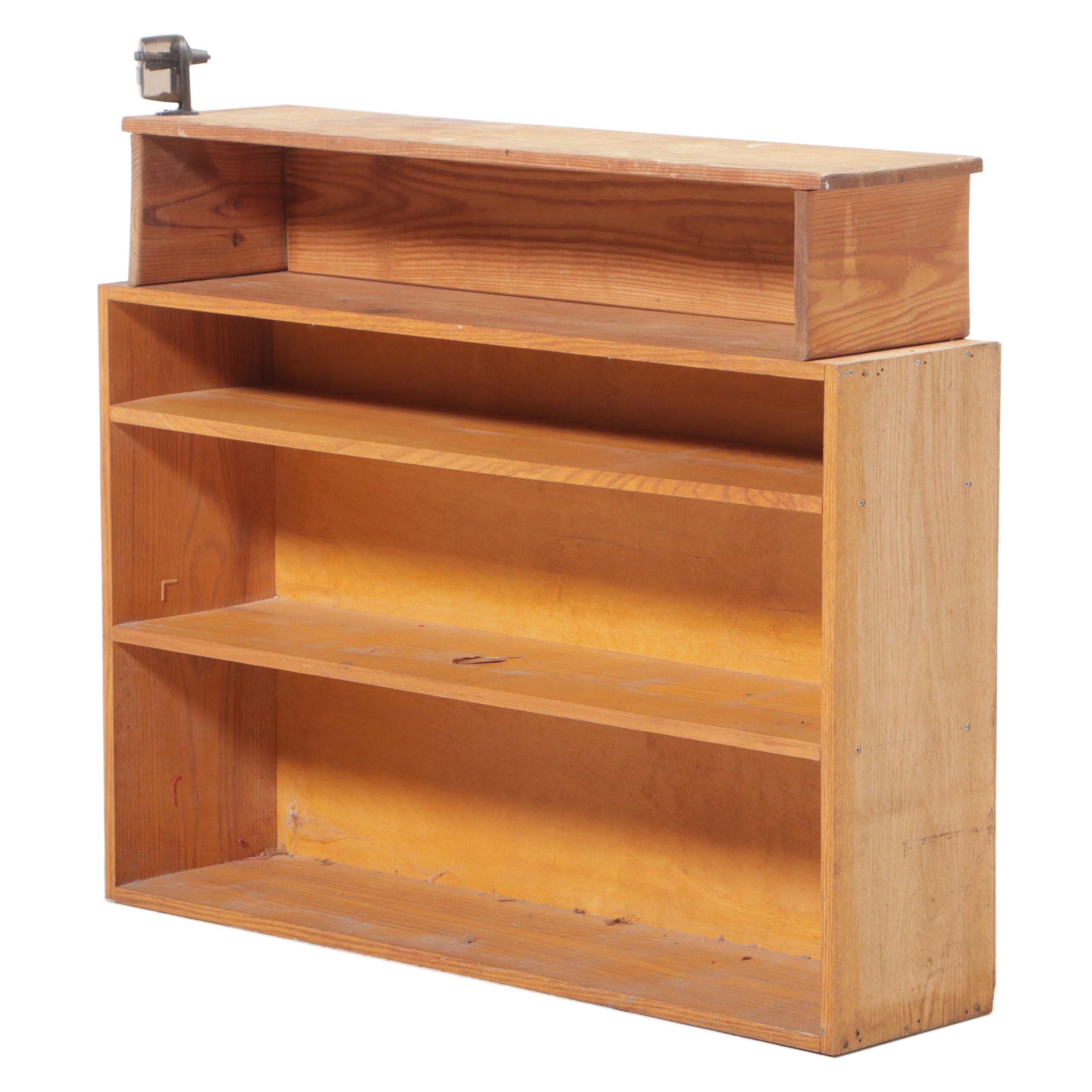 Pine Primitive Bookcase with Additional Shelf with Pencil Sharpener