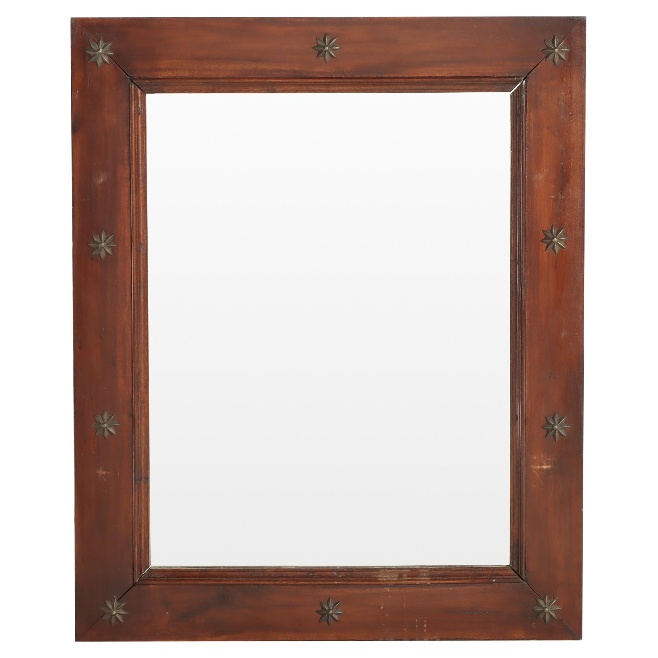 Hardwood Wall Mirror with Patinated Metal Mounts
