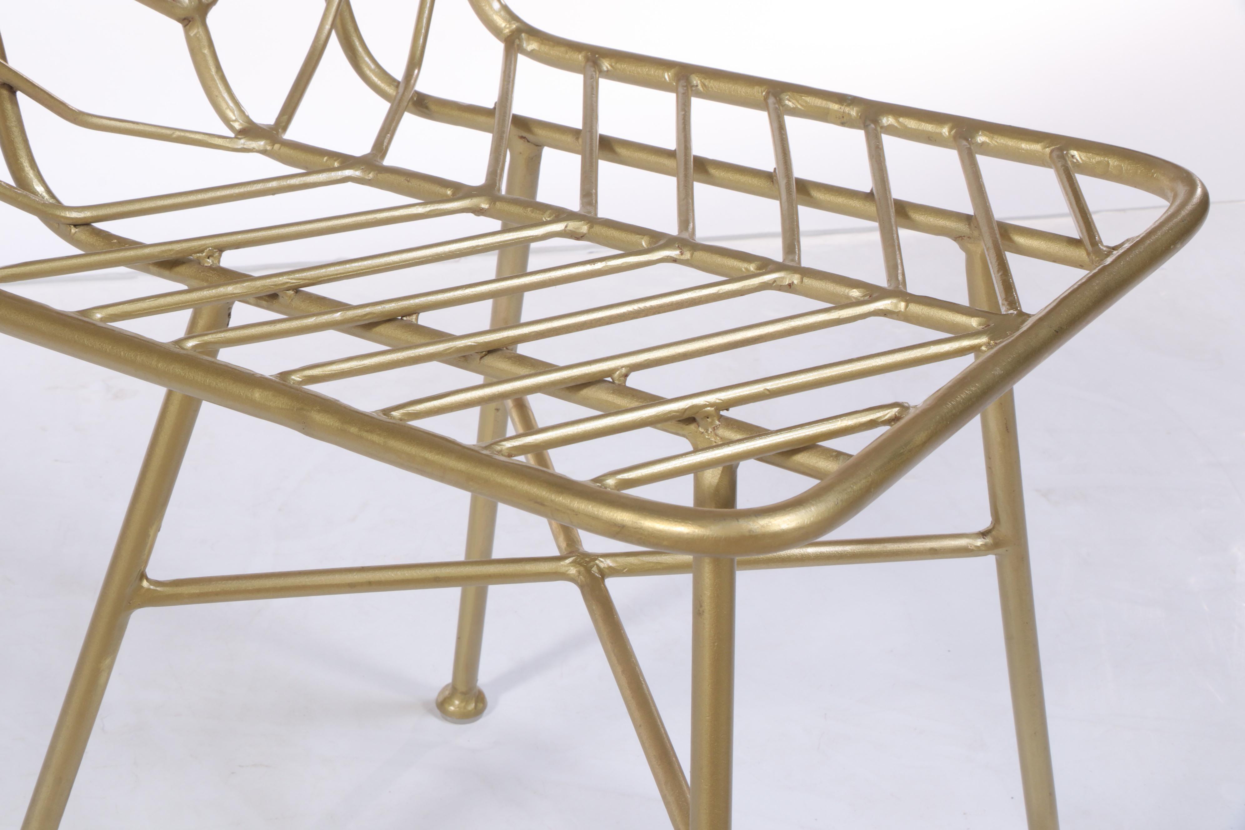 Six Brassed Metal Chevron Side Chairs