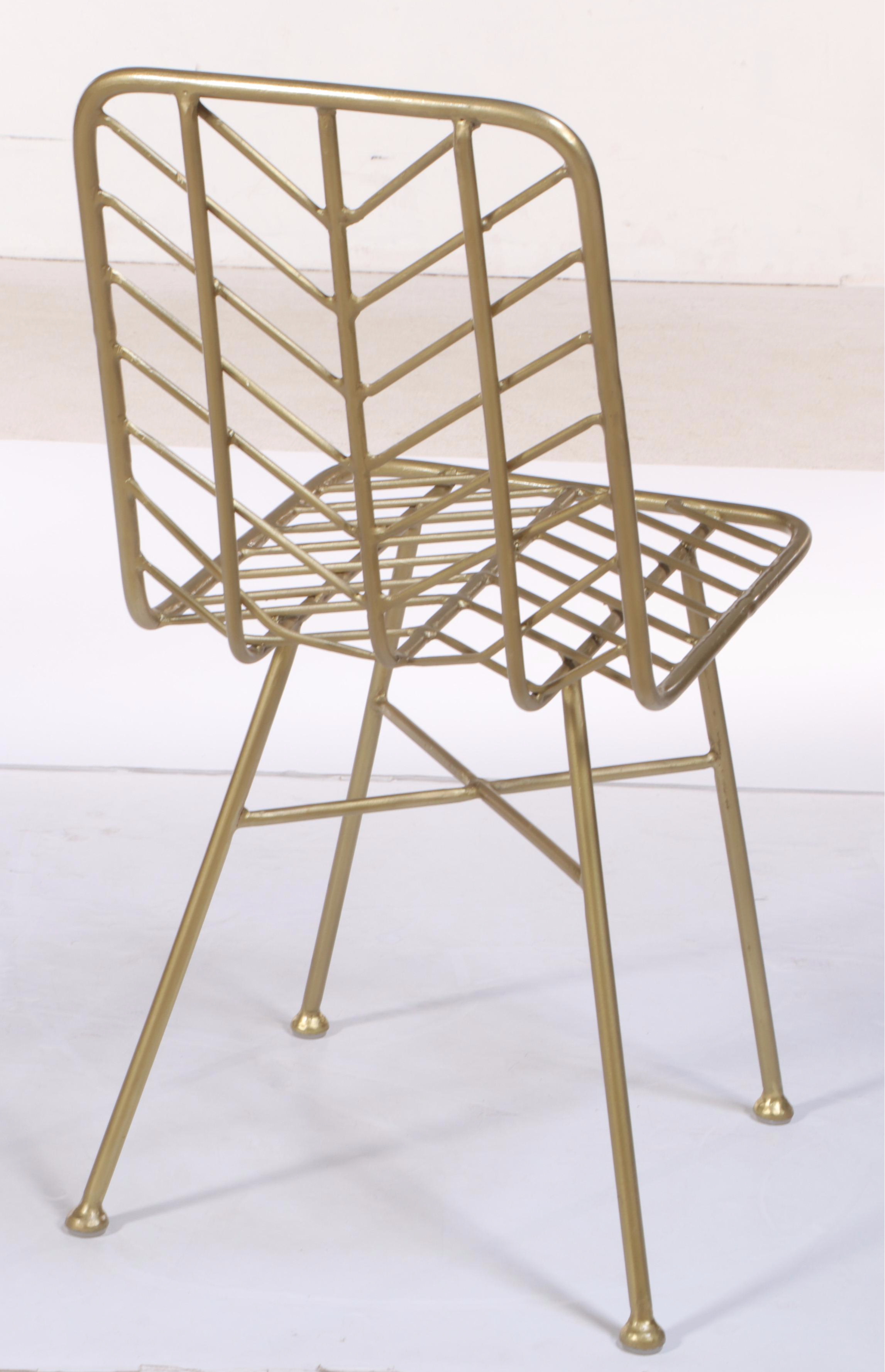 Six Brassed Metal Chevron Side Chairs