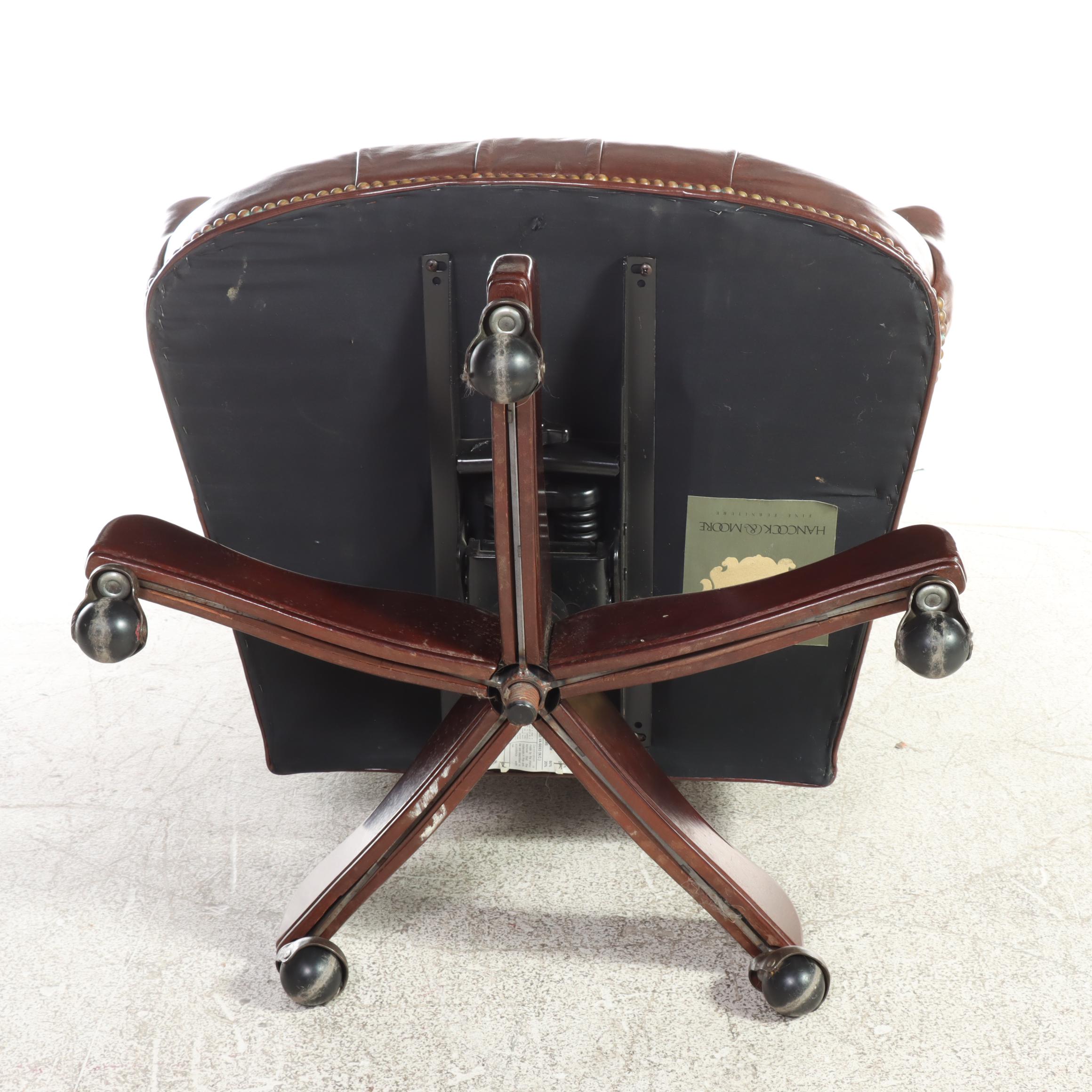 Hancock & Moore Mahogany & Buttoned-Down Leather Swivel-Tilt Wingback Desk Chair