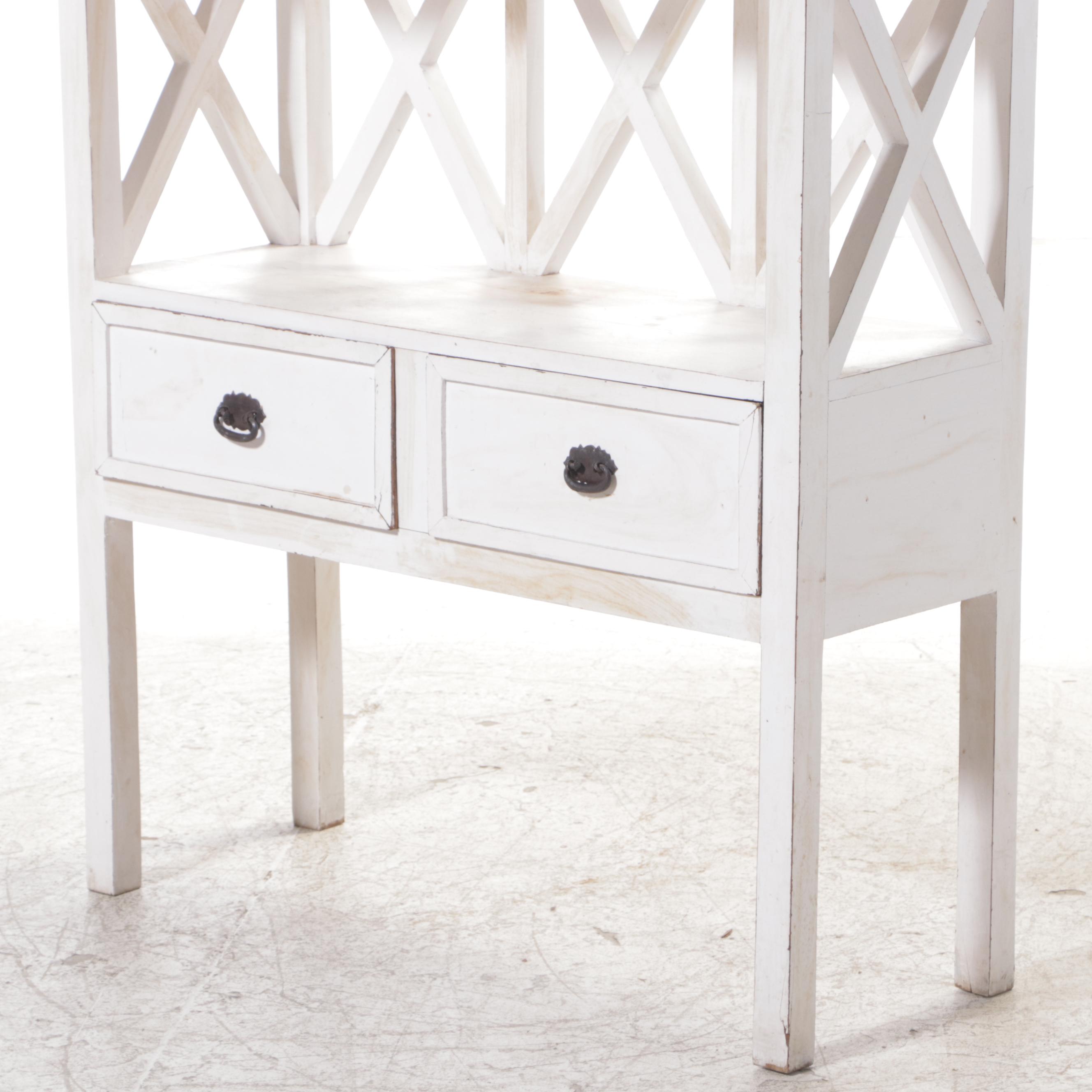 Indian White-Painted Hardwood Three-Tier Bookcase
