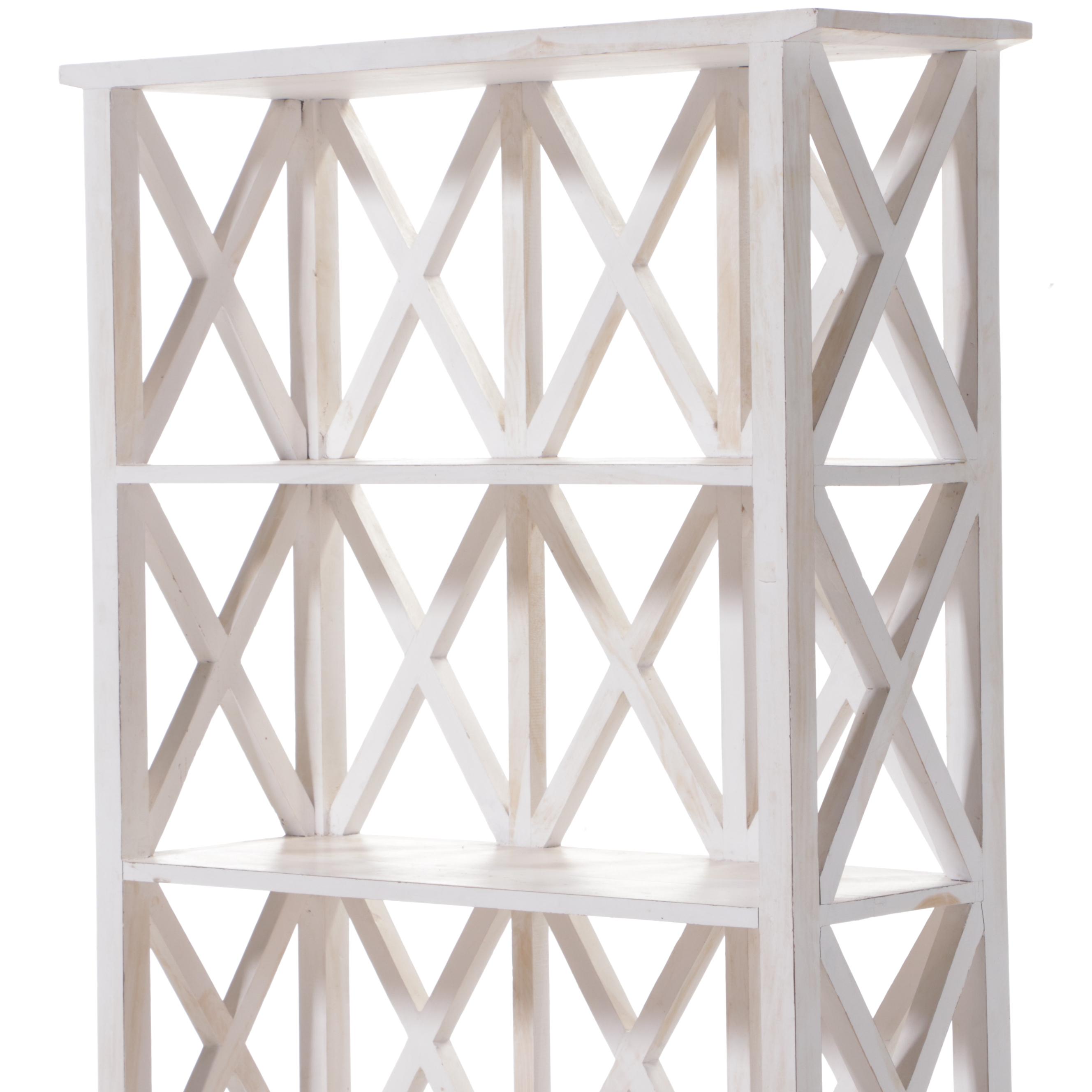 Indian White-Painted Hardwood Three-Tier Bookcase
