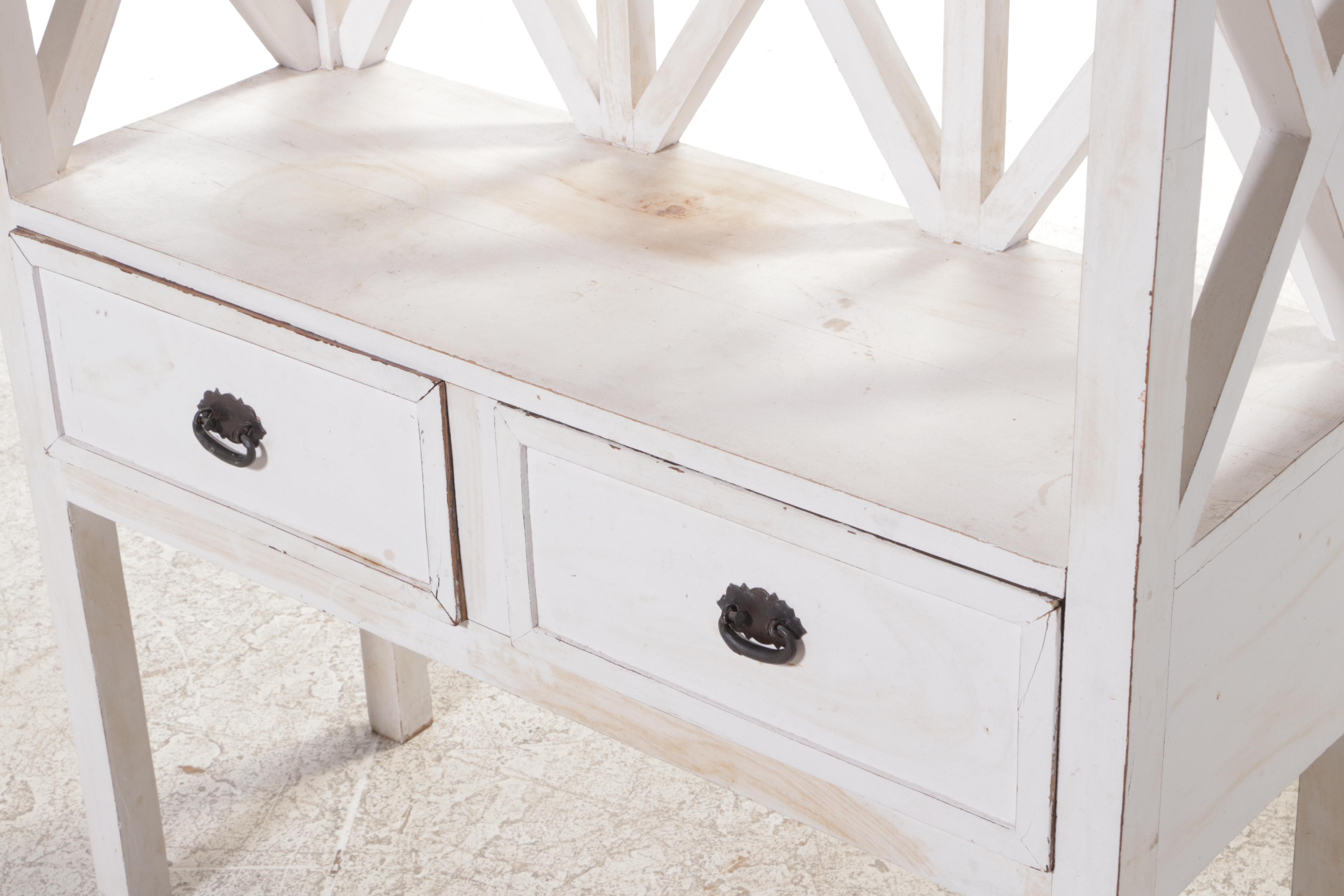 Indian White-Painted Hardwood Three-Tier Bookcase