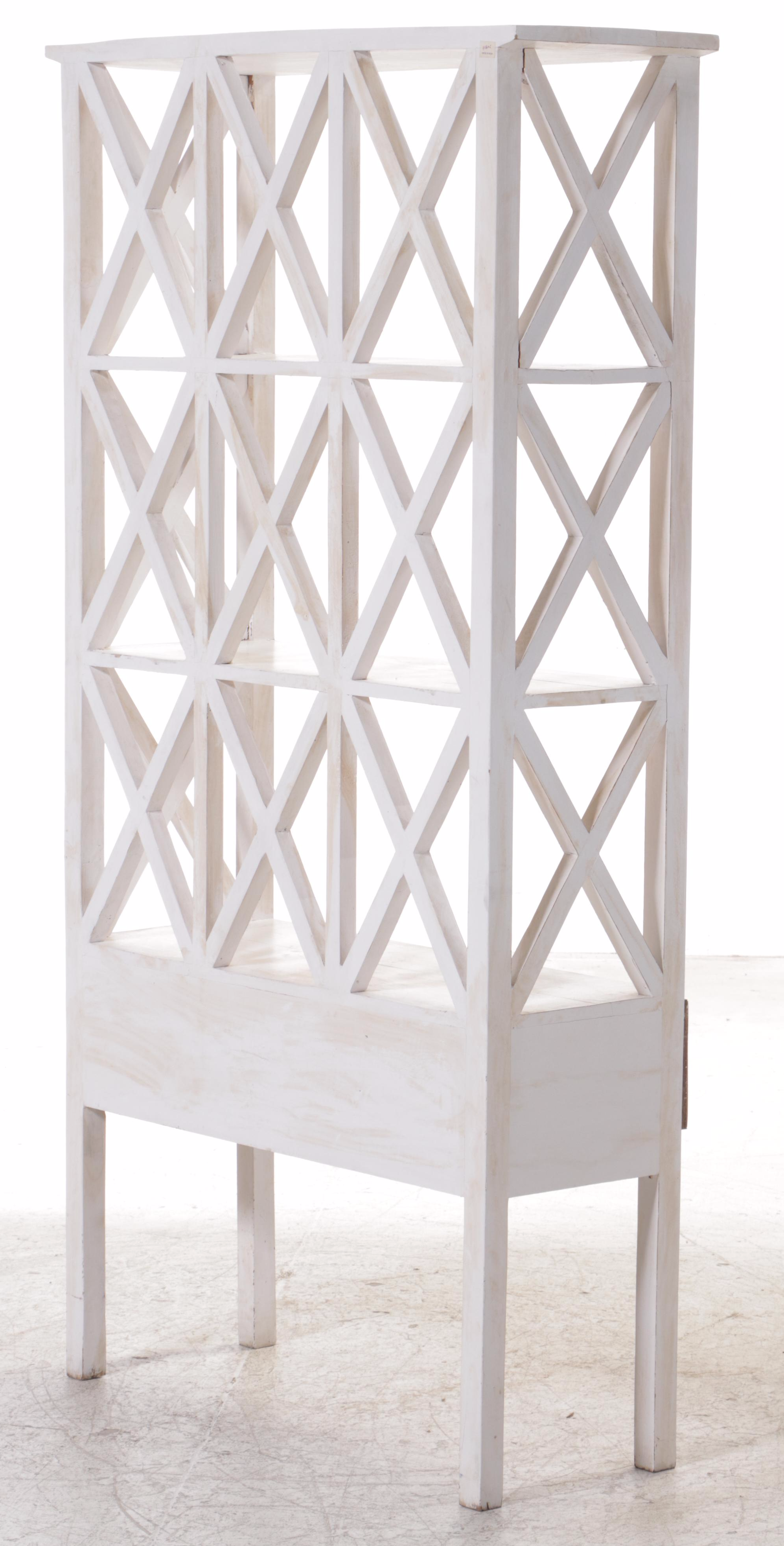 Indian White-Painted Hardwood Three-Tier Bookcase